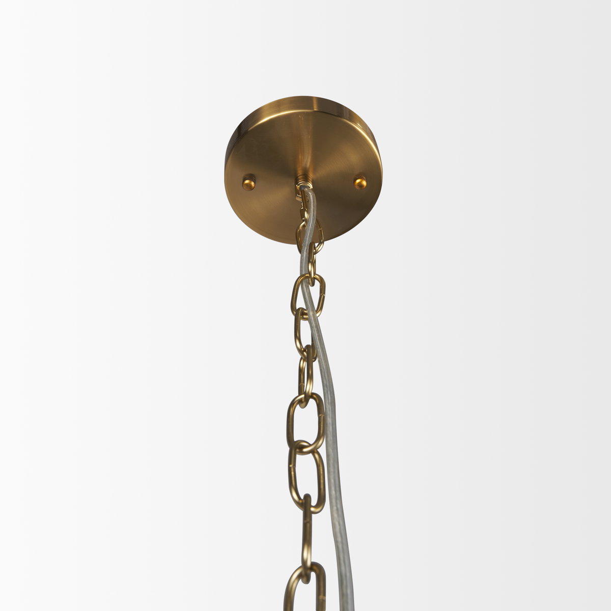 Britton Gold Metal with Clear Glass Globes 6-Light Chandelier, by Mercana, 47" length x 27" width x 33" height View 8