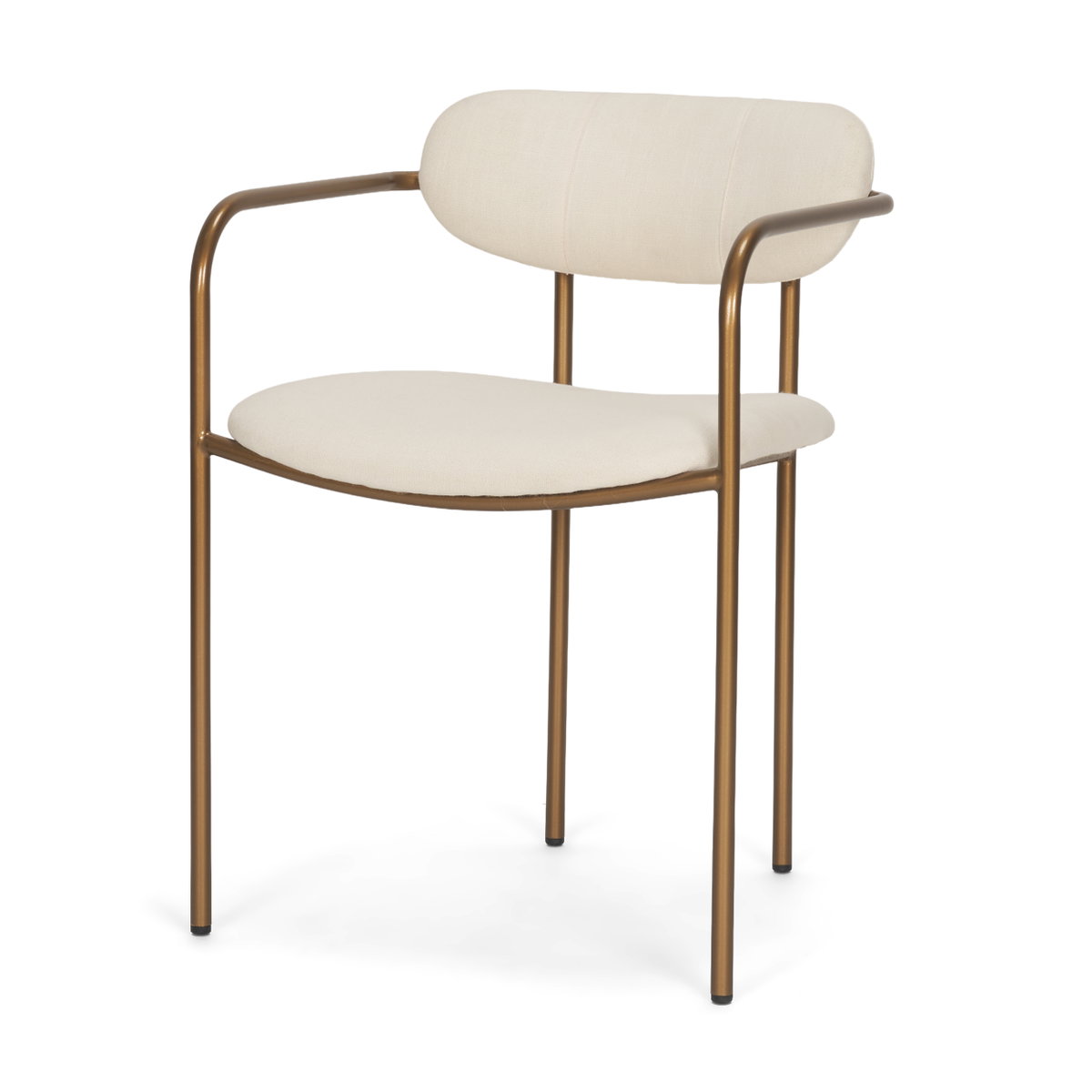 Parker Curved Back Dining Arm Chair | Cream Fabric with Gold Metal, Dining Chair by Mercana, 21.5" length x 21.1" width x 29" height View 1