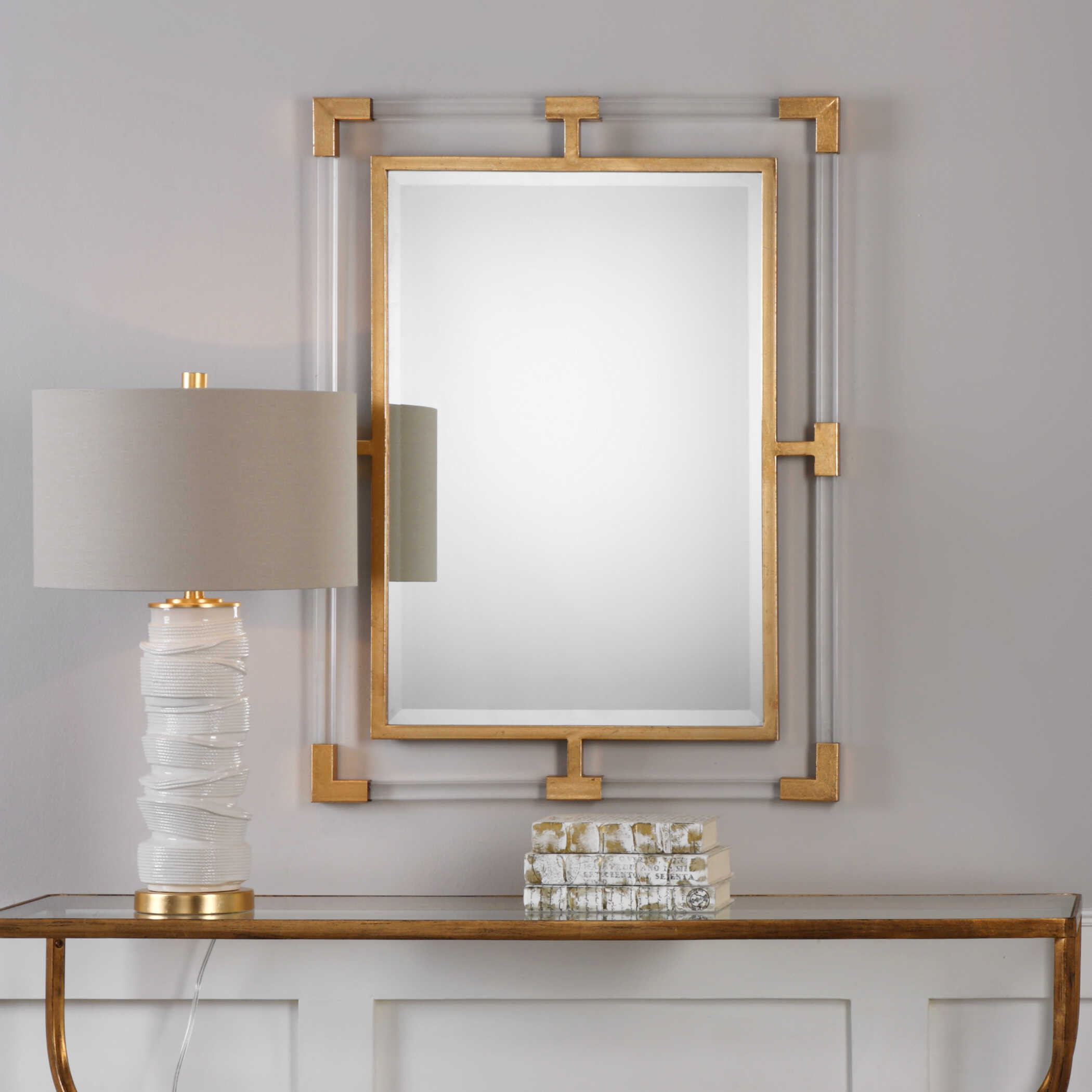Balkan Modern Gold Wall Mirror, by Uttermost, 27.5" width x 37.5" height x 1.37" depth View 4