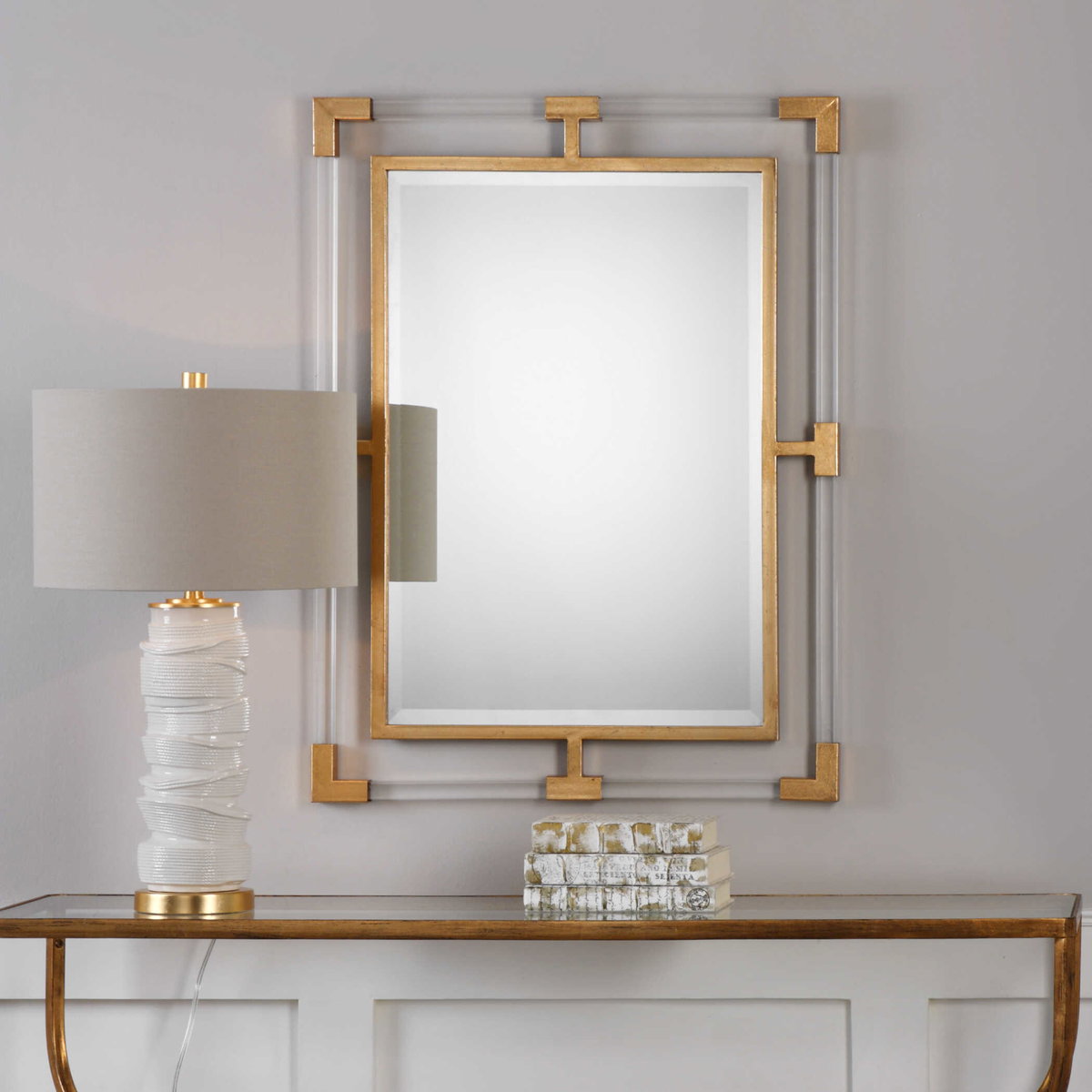 Balkan Modern Gold Wall Mirror, by Uttermost, 27.5" width x 37.5" height x 1.37" depth View 4