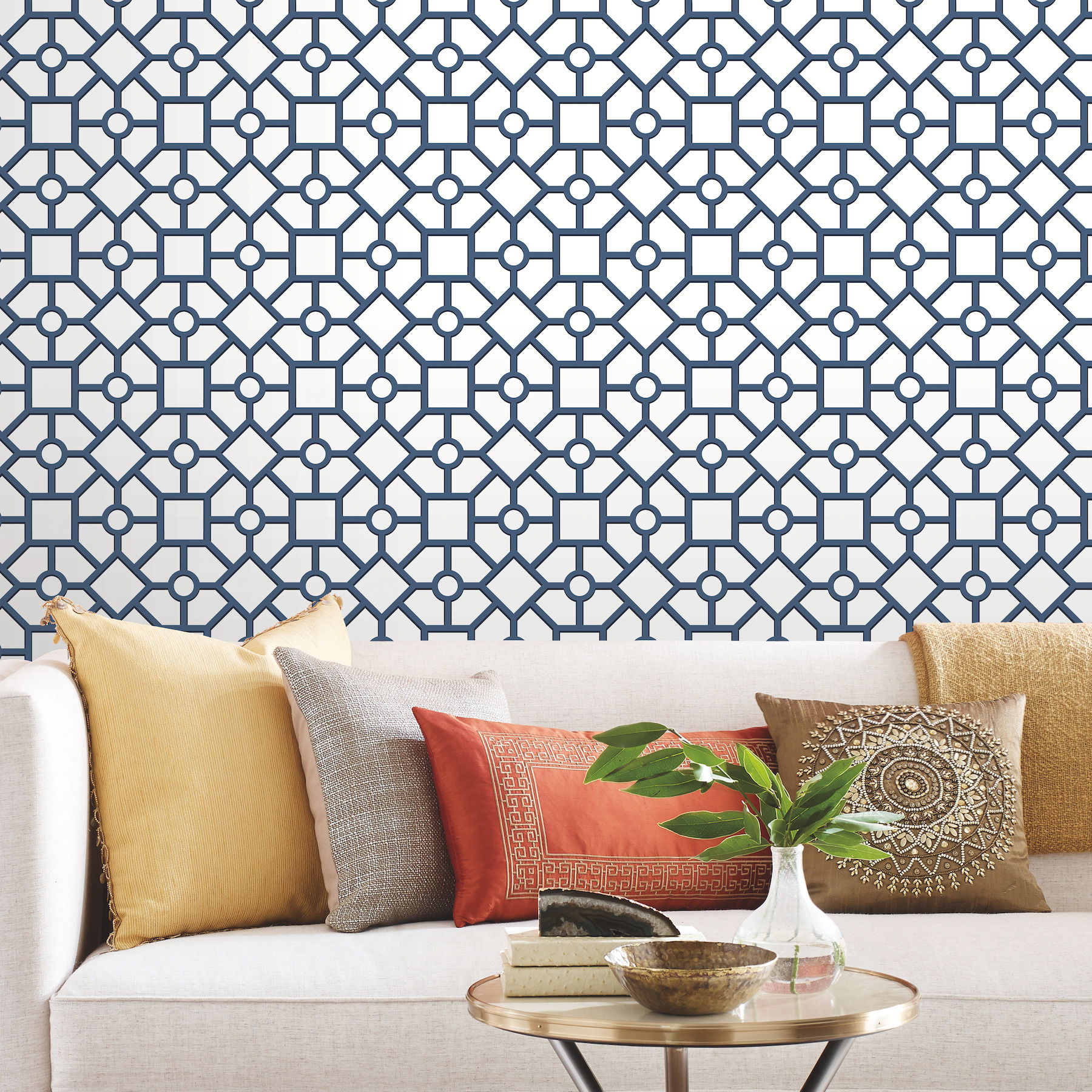 Hedgerow Trellis Navy Peel & Stick Wallpaper large image 