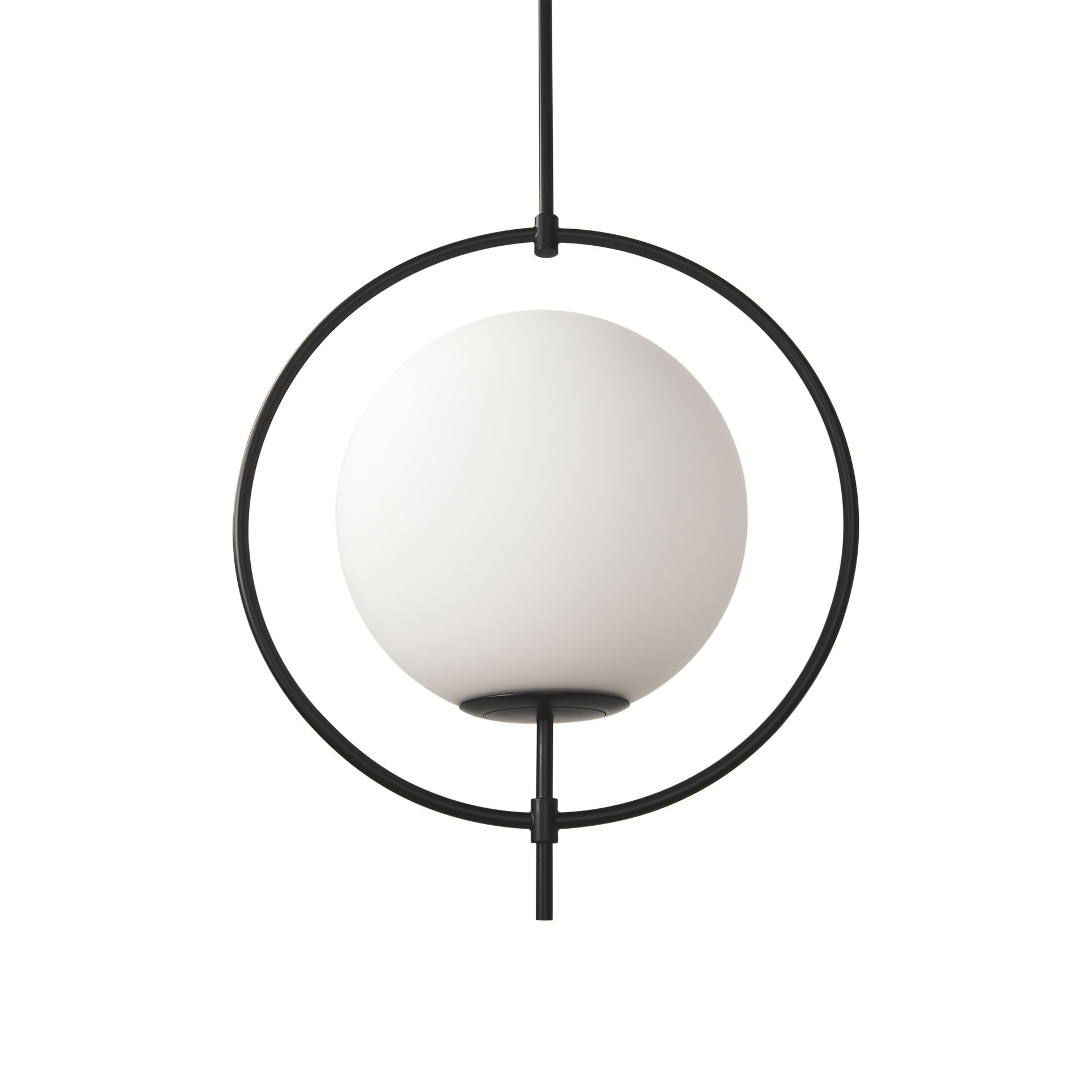 Farrah Frosted Glass Globe set in Matte Black Metal Pendant Ceiling Light, by Mercana, 17.71" length x 11.81" width x 45.27" height View 1