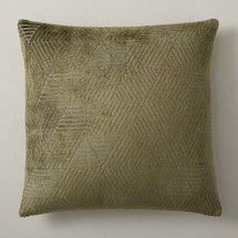 Online Designer Combined Living/Dining Geo Facet Jacquard Velvet Pillow Cover 20x20Dark Olive w Down Alternative Pillow Insert
