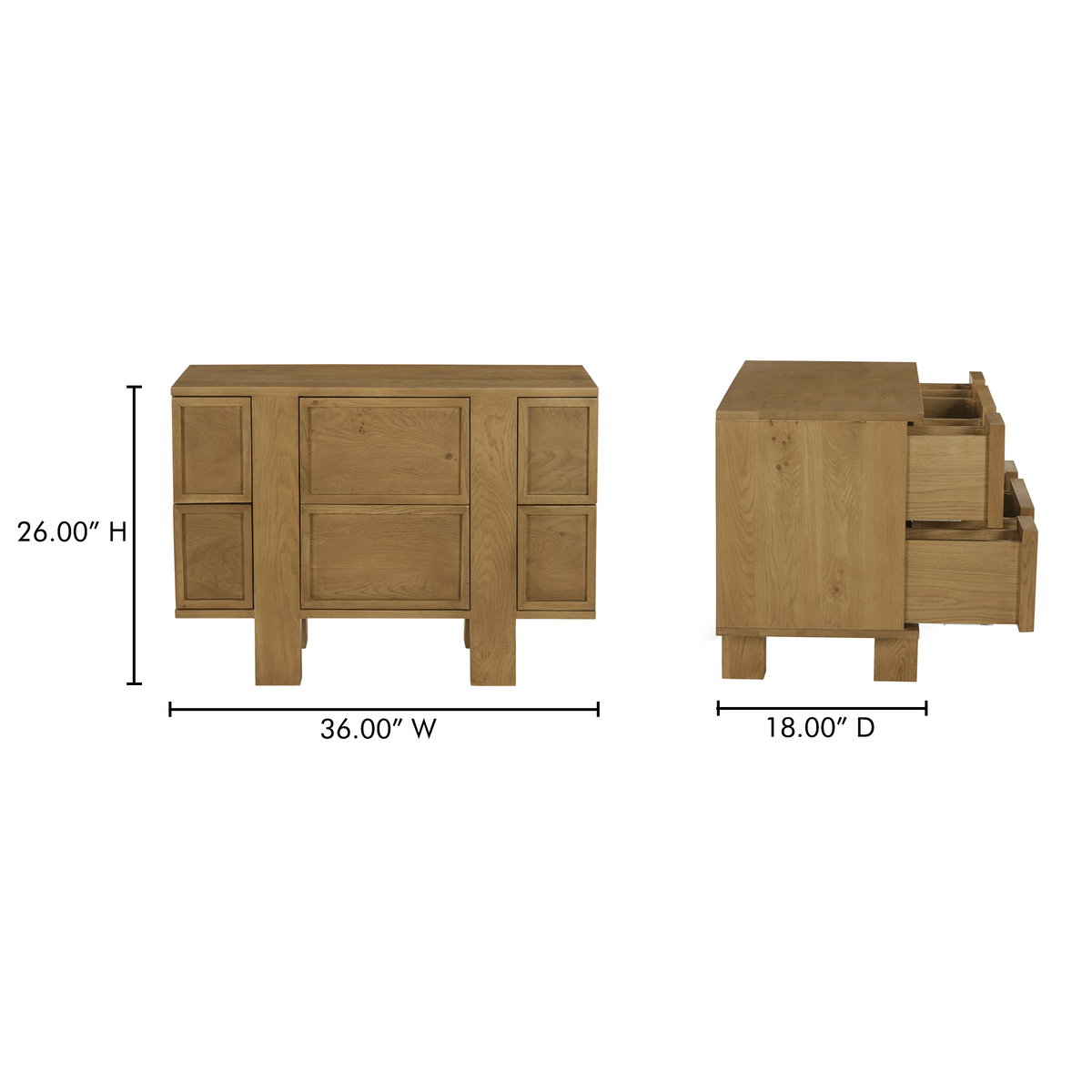 Henley Nightstand Brown, by Moe's Home, 36" width x 26" height x 18" depth View 11