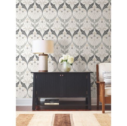 Pine Cone Ribbon Charcoal Metallic Wallpaper