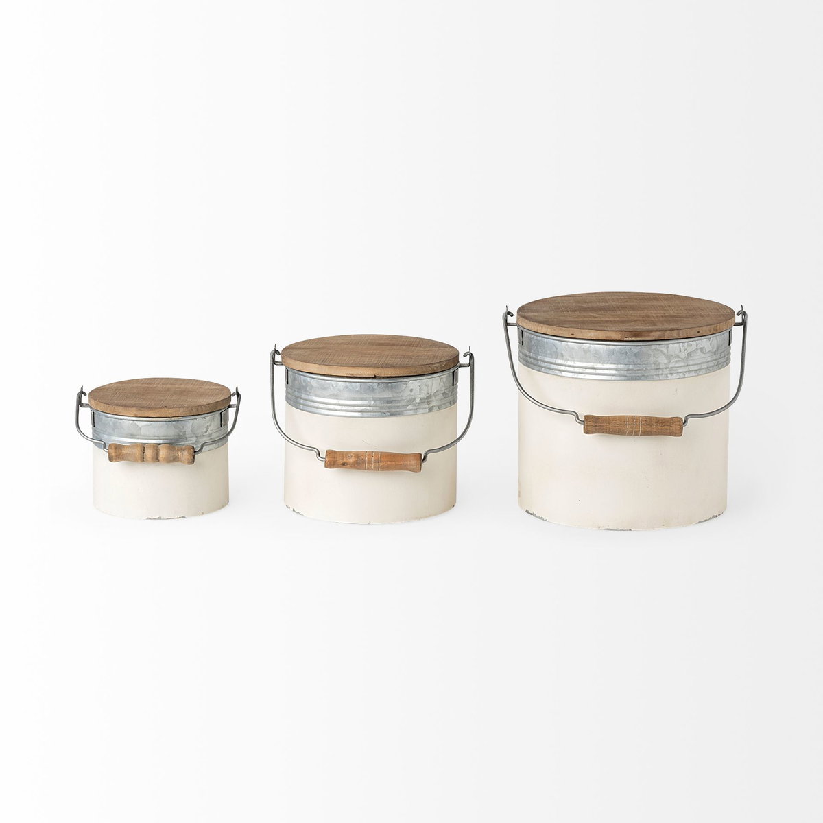 Alani (Set of 3) White Metal Storage Boxes, by Mercana, 8.07" length x 7.48" width x 12.99" height View 4