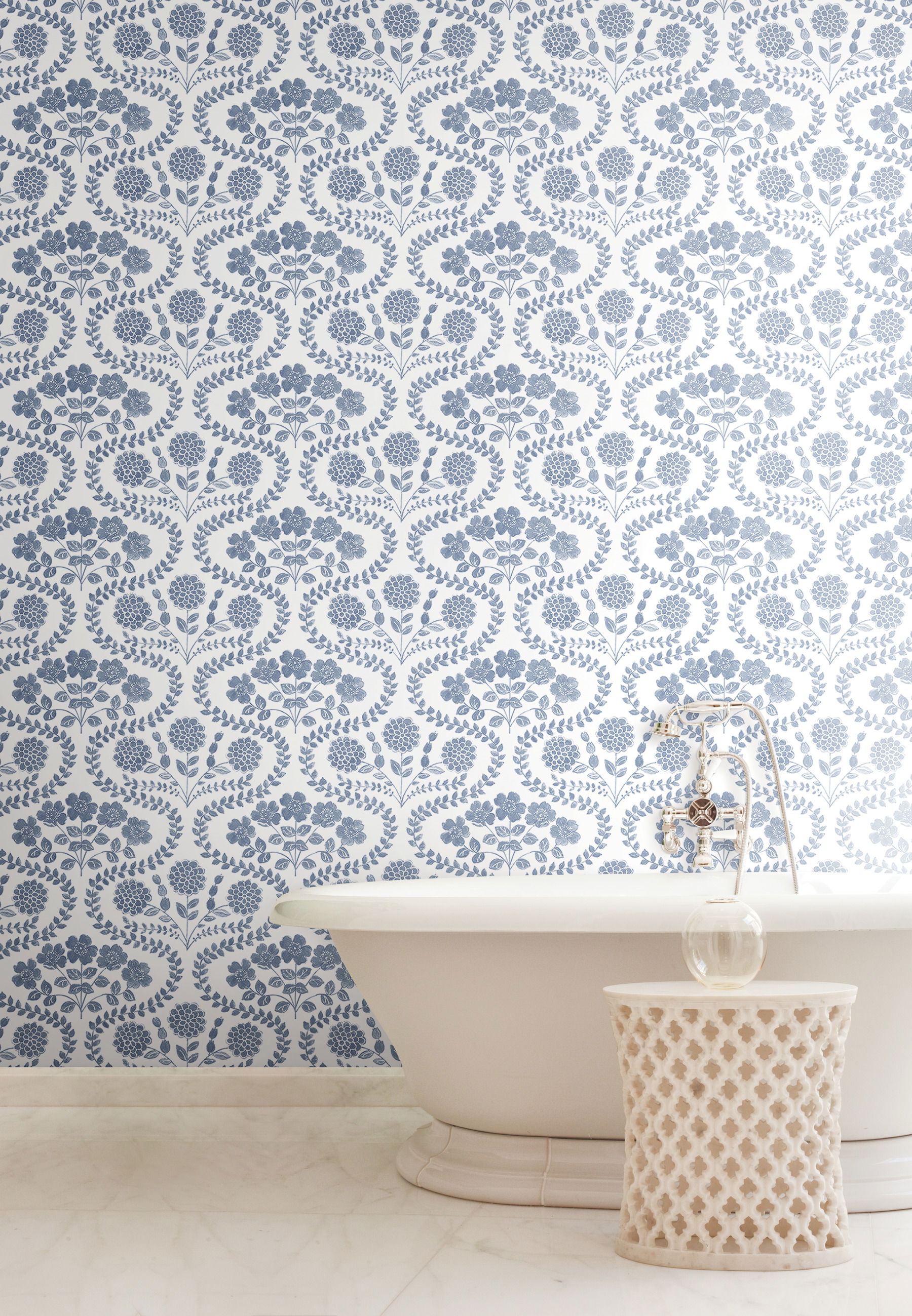 Folksy Floral Blue & White Wallpaper Folksy Floral Blue & White Wallpaper large image