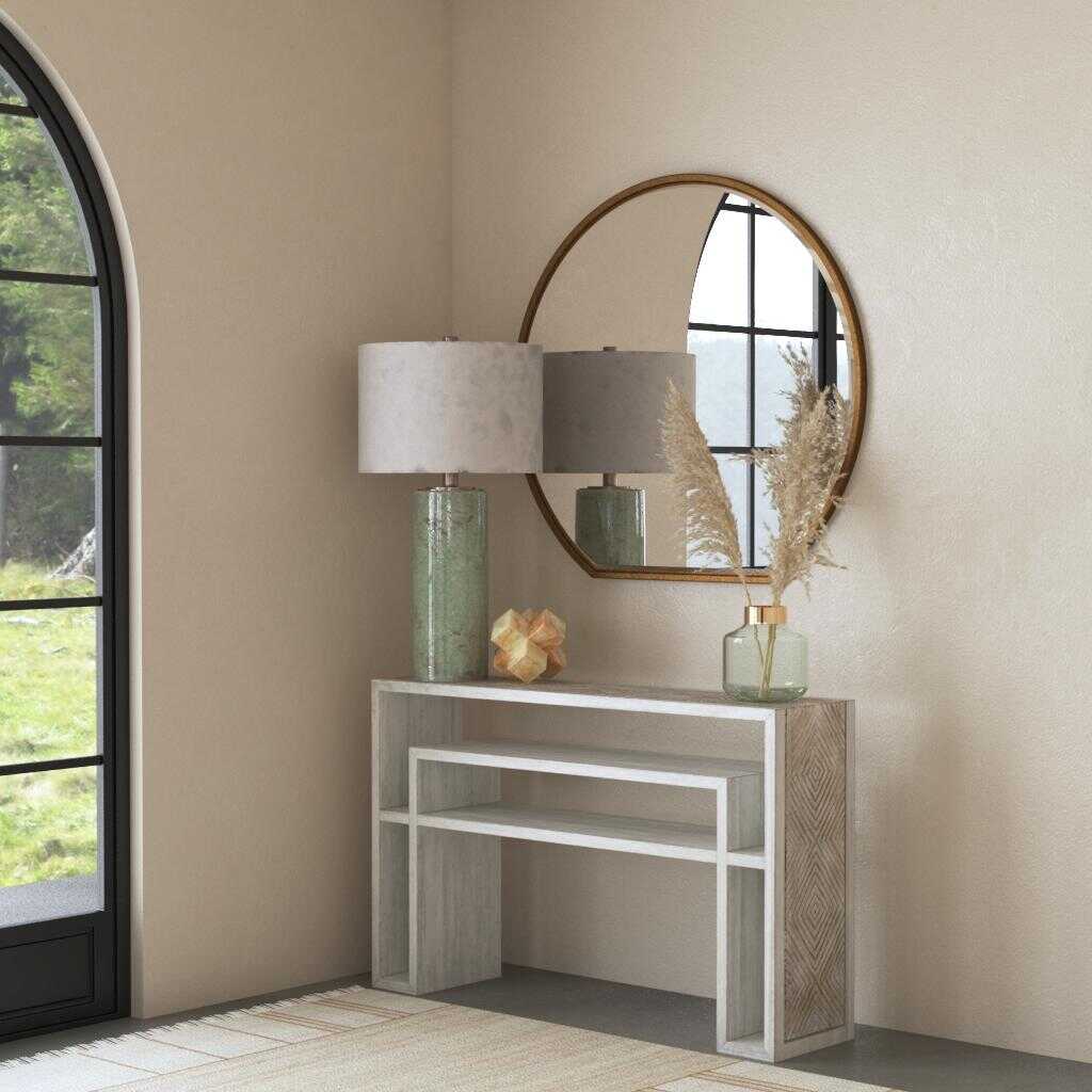 Genara Bone White Carved Console Table, Furniture by Uttermost, 48" width x 30" height x 12" depth View 2