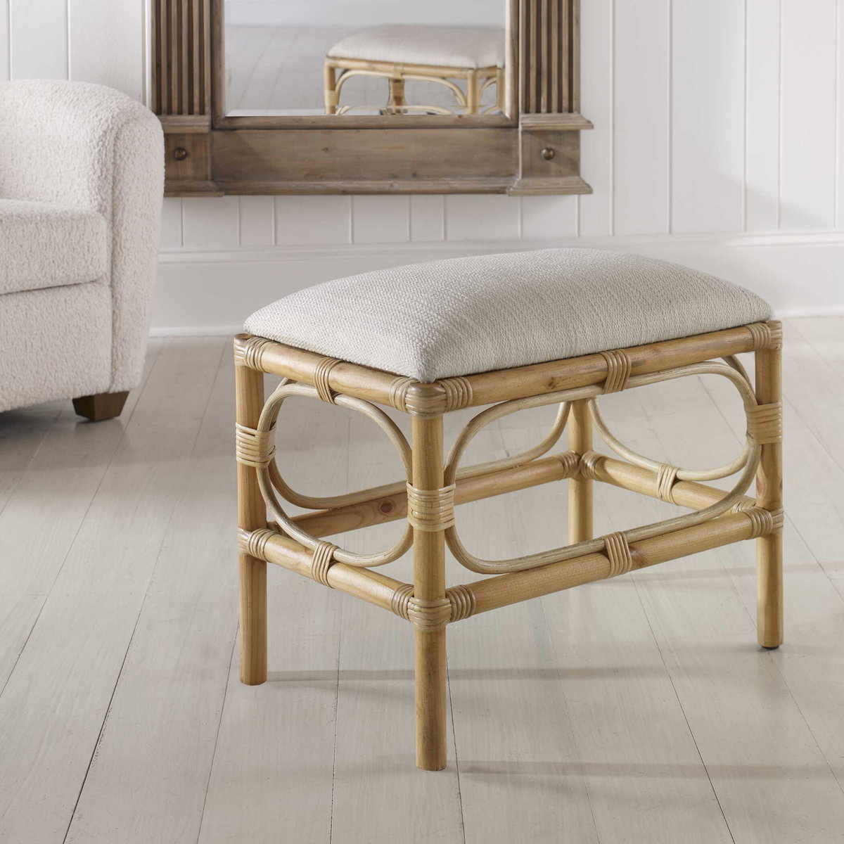 Laguna Small White Bench, Furniture by Uttermost, 24" width x 20" height x 16" depth View 4
