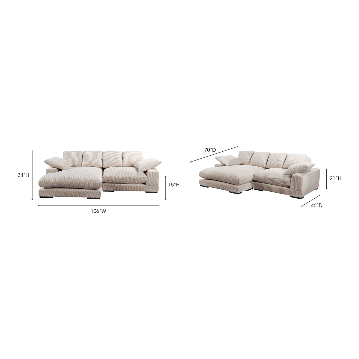 Plunge Sectional Cappuccino, Sectional Sofa by Moe's Home, 106" width x 34" height x 46" depth View 8