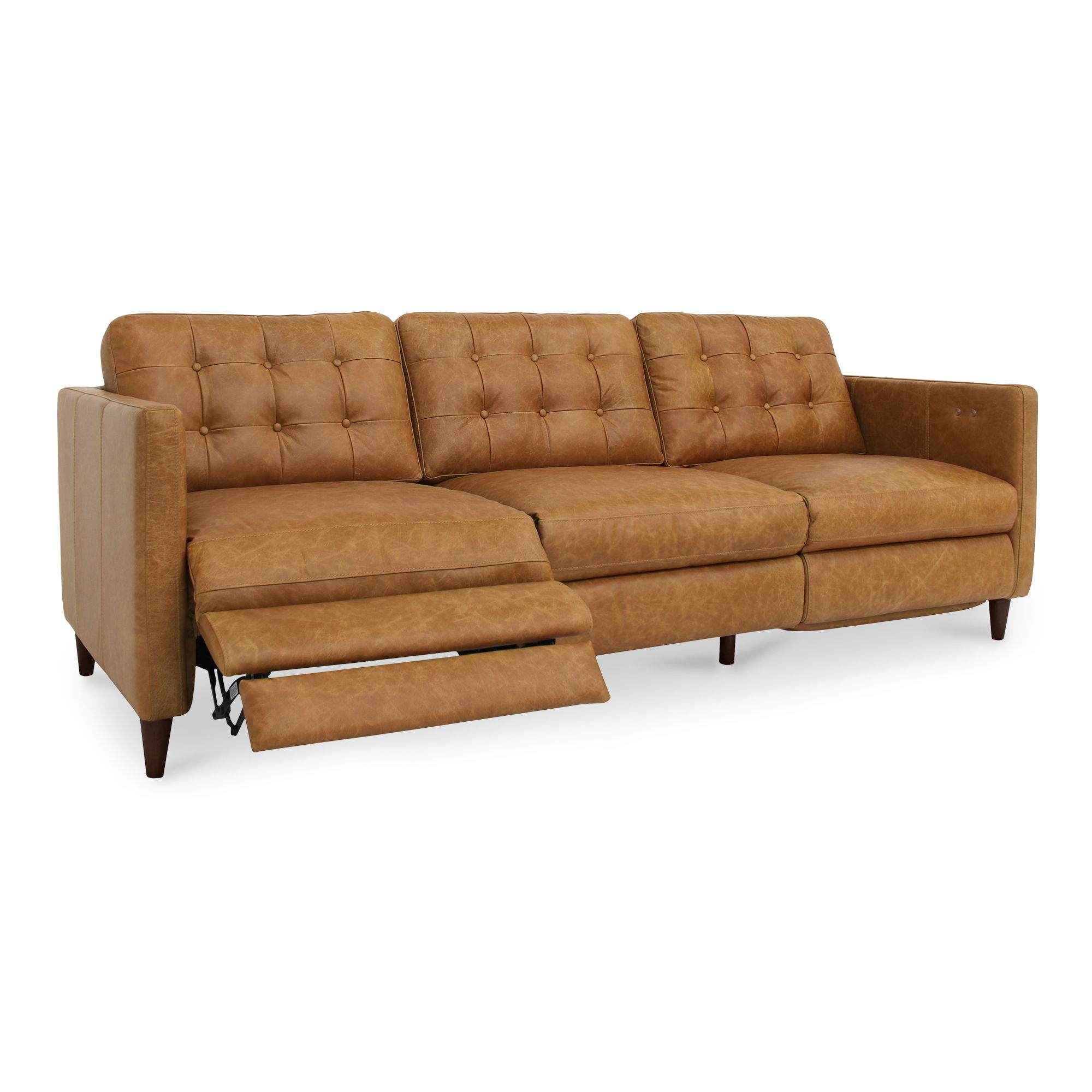 Bridgers Power Recliner Sofa Tan Leather, Sofas & Sectional by Moe's Home, 94.1" width x 33.85" height x 37.8" depth View 2
