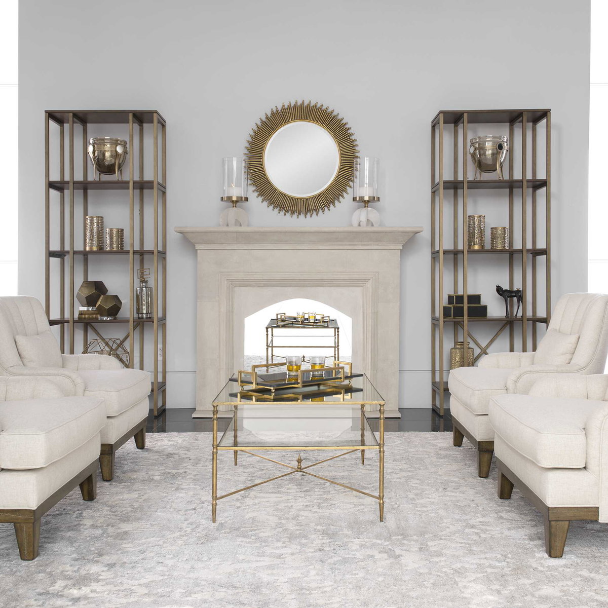 Karishma Antique Gold Etagere, Shelving & Bookcase by Uttermost, 32" width x 89" height x 14" depth View 5