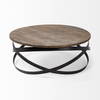 Triumph 40' Round Brown Solid Wood Top Black Metal Base Coffee Table, by Mercana, 40" length x 40" width x 16" height thumbnail 4