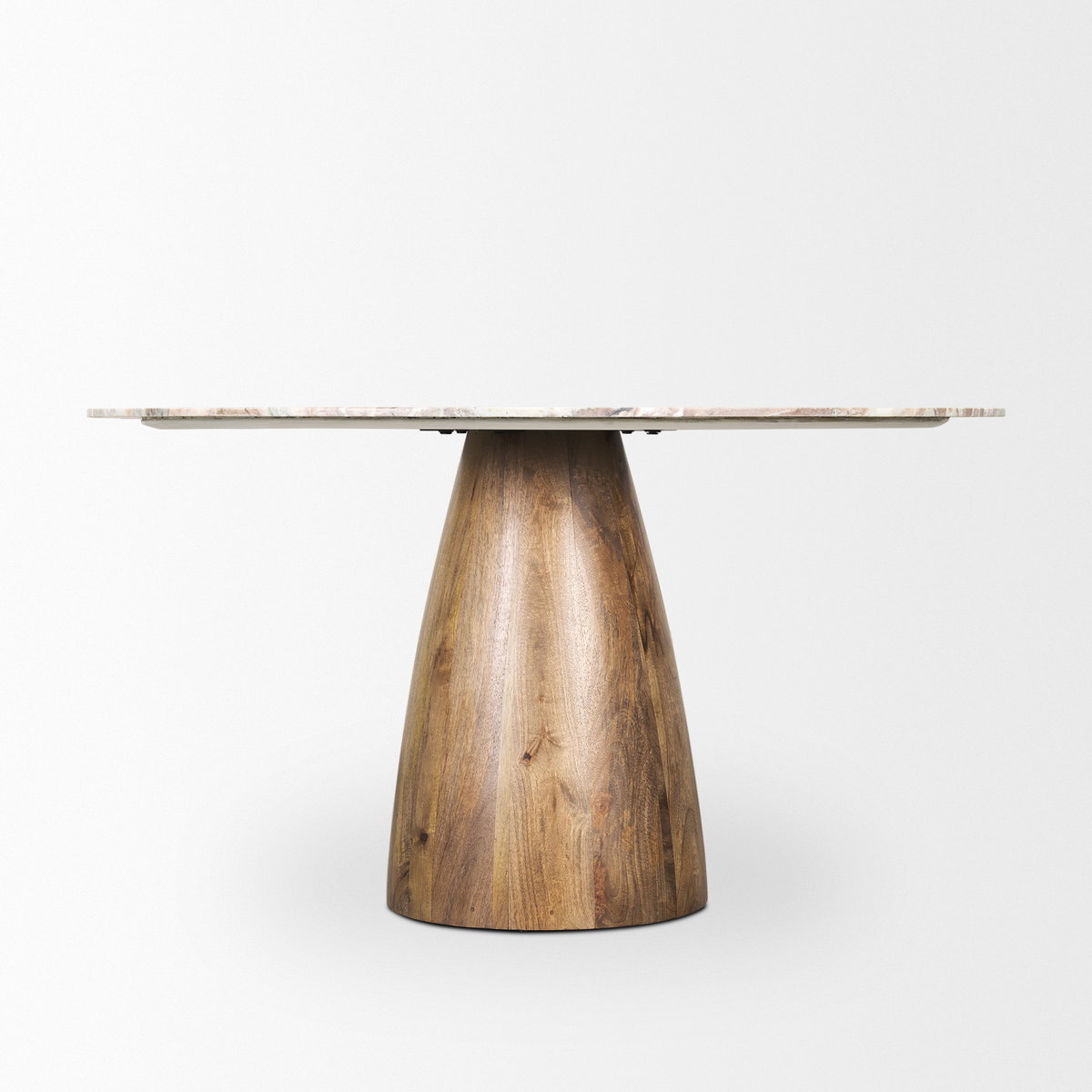 Allyson 54' Round Pedestal Dining Table | Savar Pink Marble & Brown Wood | Seats 6, by Mercana, 54" length x 54" width x 30" height View 7