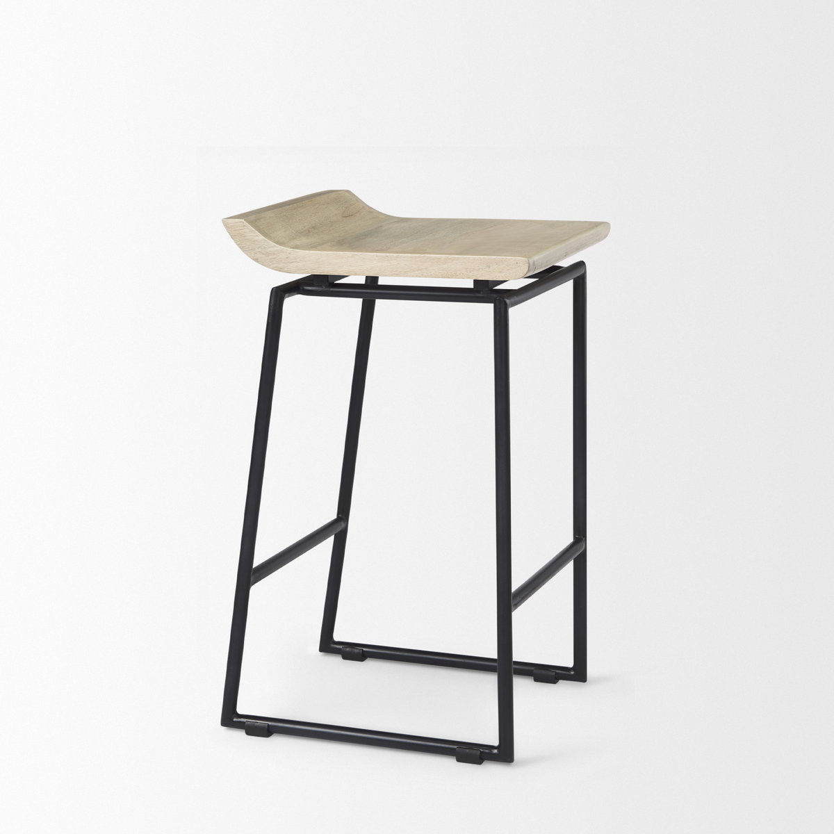 Givens Backless 26in Seat Counter Stool | Natural Wood with Black Metal, Counter & Bar Stool by Mercana, 14.1" length x 15.8" width x 26" height View 7