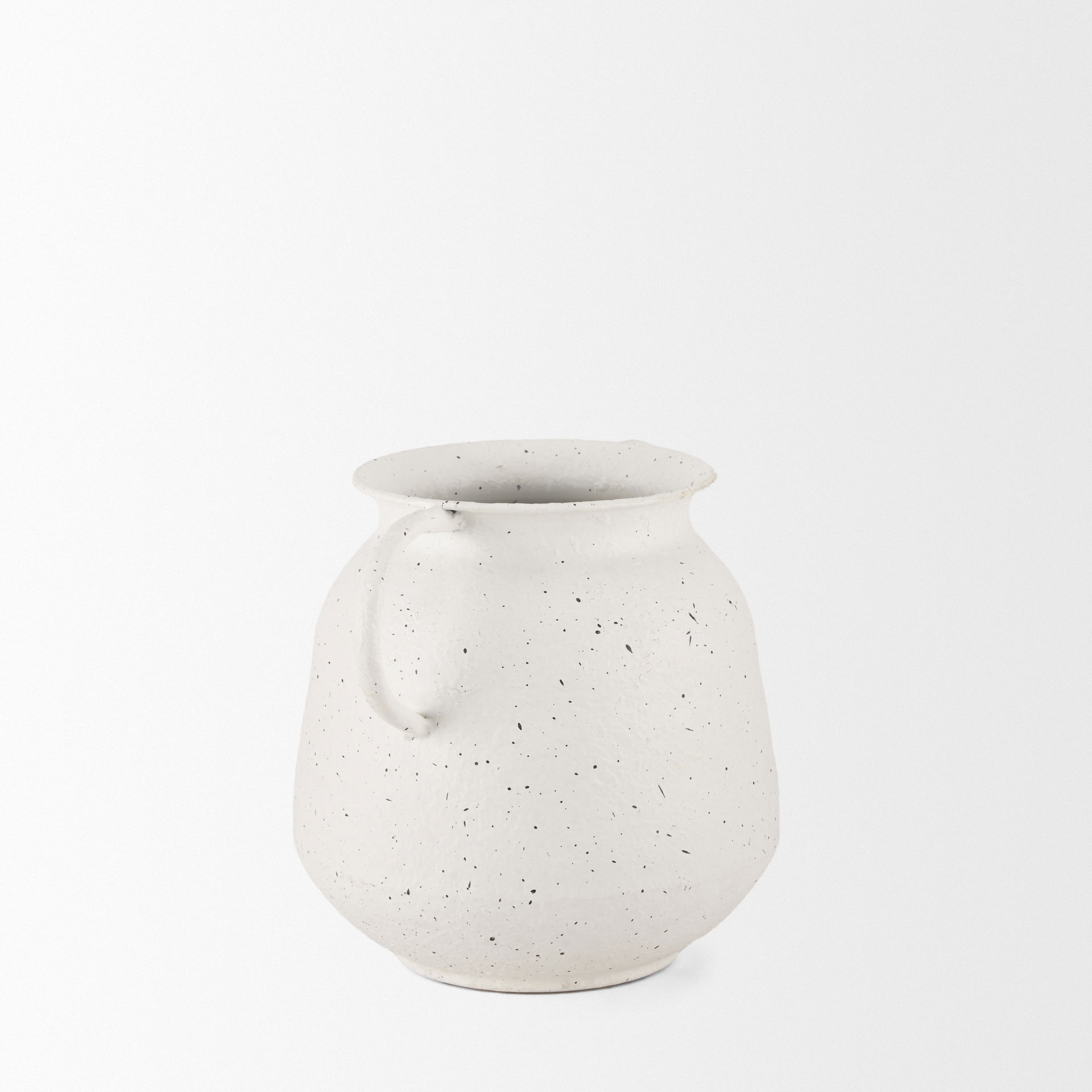 Treva Small White with Black Speckles Metal Vase, by Mercana, 9.45" length x 7.09" width x 7.09" height View 7