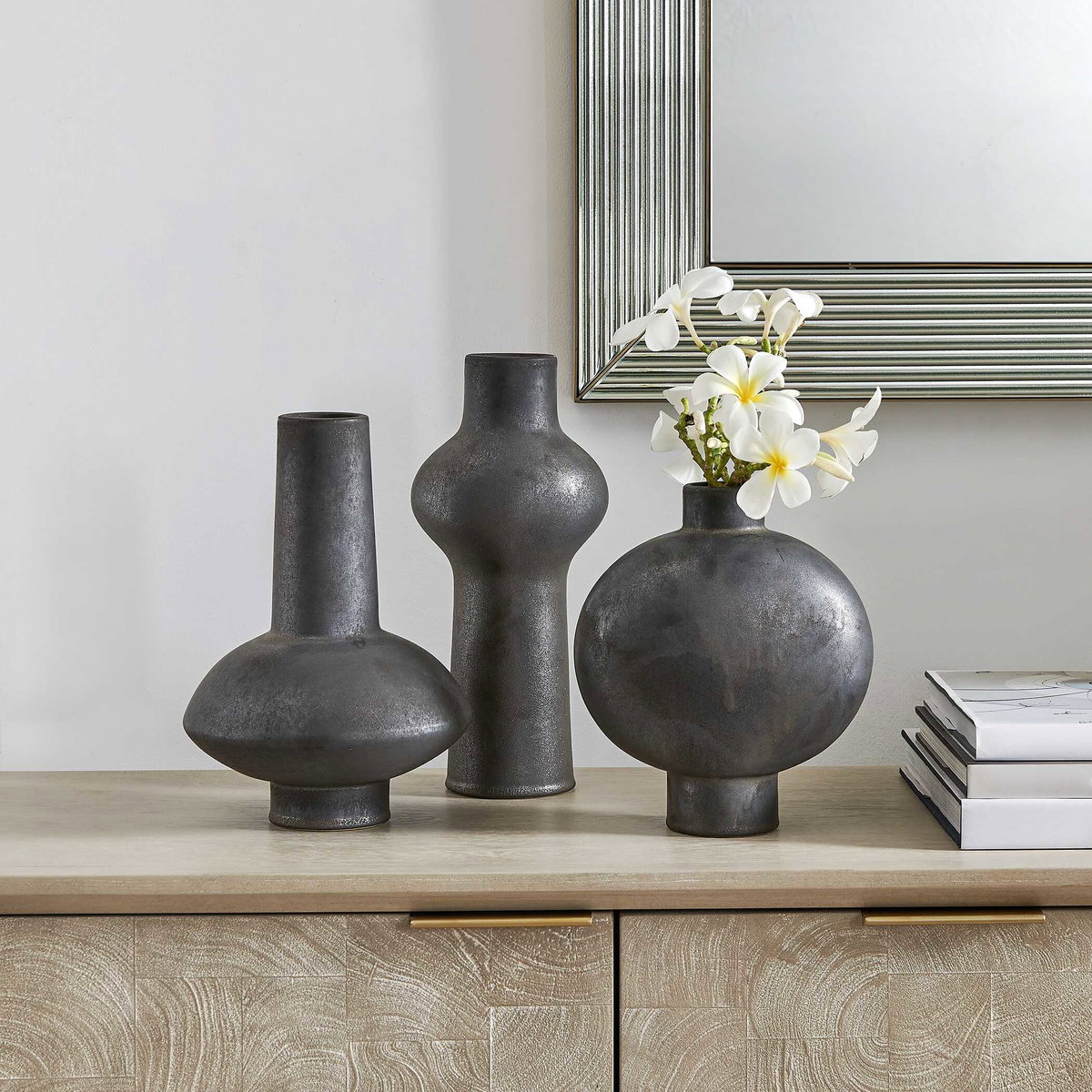 Charcoal Bloom Indoor-Outdoor Vases Set/3, by Uttermost, 7.5" width x 11" height x 7.5" depth View 2