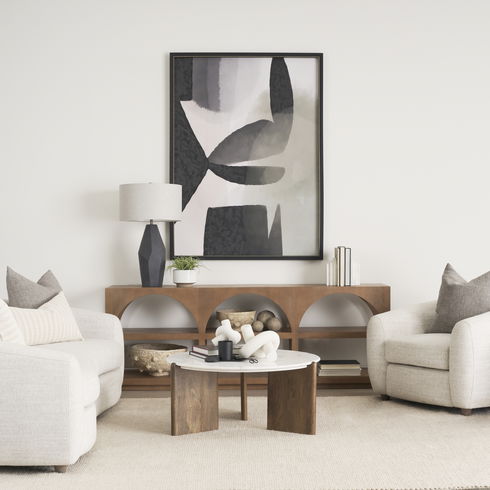Rumer Dark Brown Wood with White Marble Coffee Table