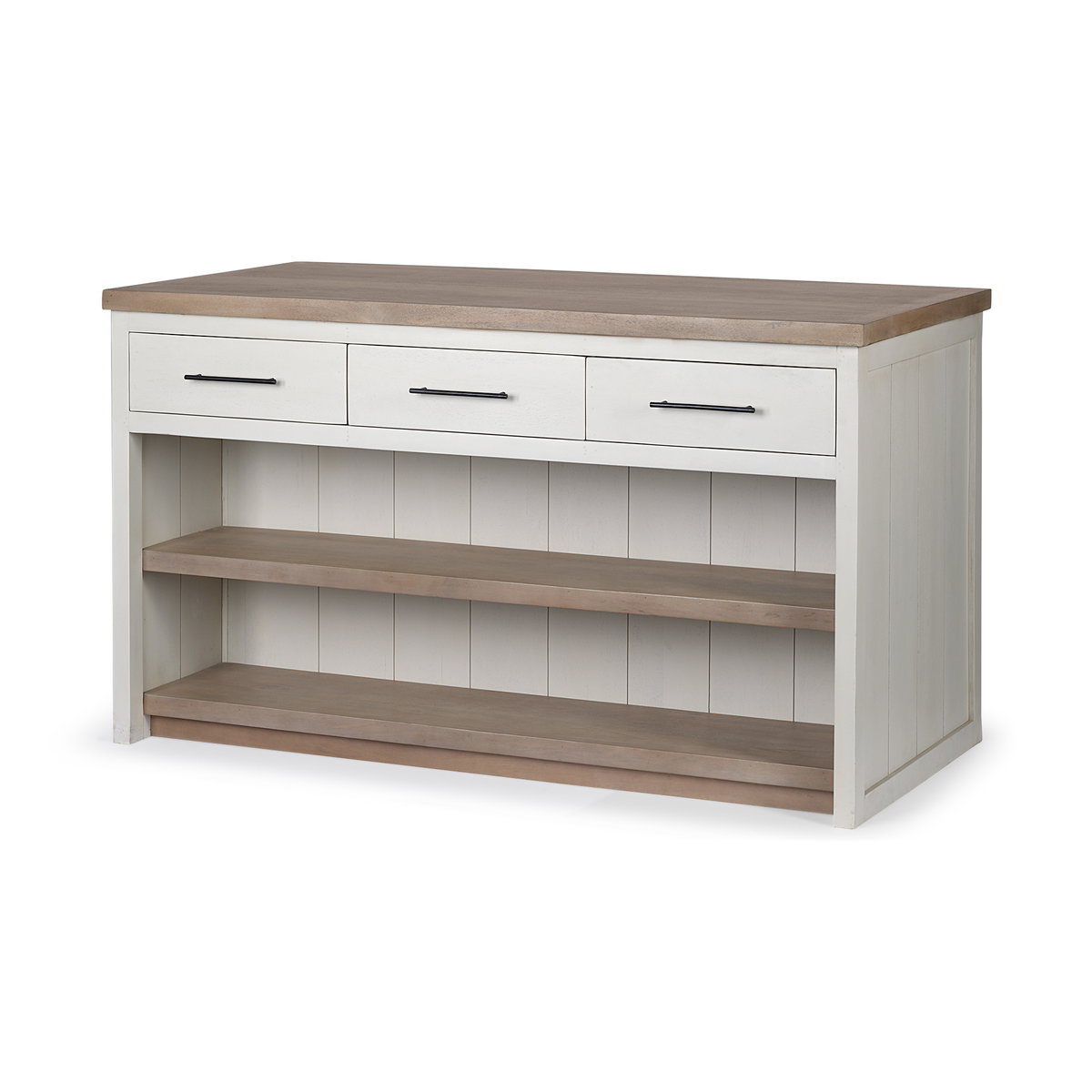 Fairview II White and Brown Two-Tone Stain Solid Wood Kitchen Island, by Mercana, 60" length x 30" width x 34.5" height View 1