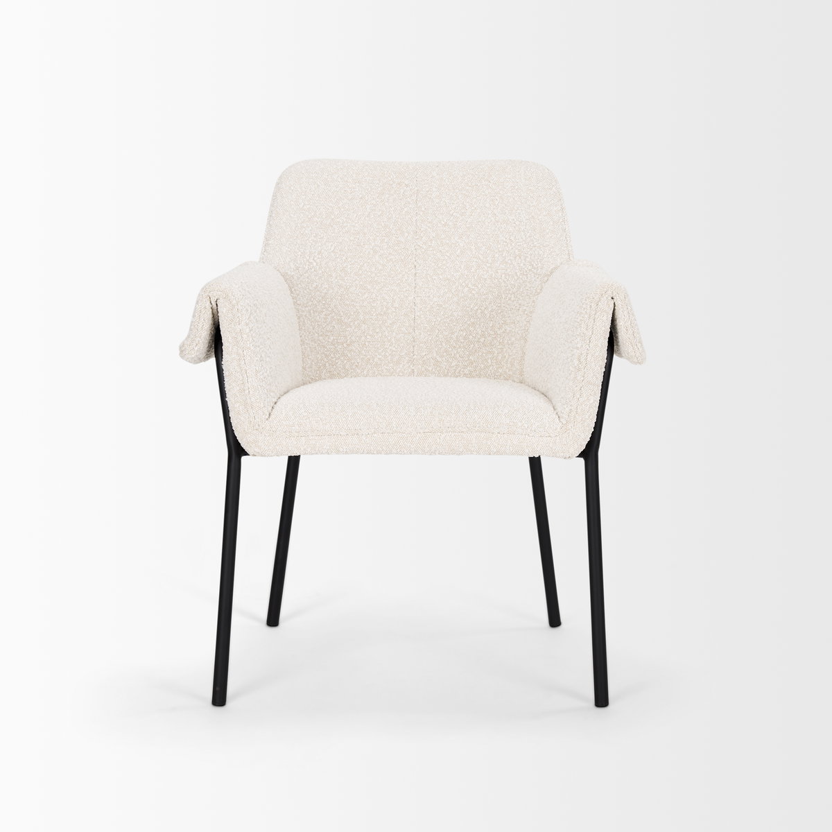 Brently Curved Back Dining Arm Chair | Cream Boucle with Metal, Dining Chair by Mercana, 24.5" length x 29.5" width x 32.5" height View 6