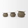 Gaia   Set of 3 Light and Dark Brown Cross Patterend Belly Seagrass Basket, Bins & Basket by Mercana, 17.72" length x 17.72" width x 20.47" height thumbnail 2
