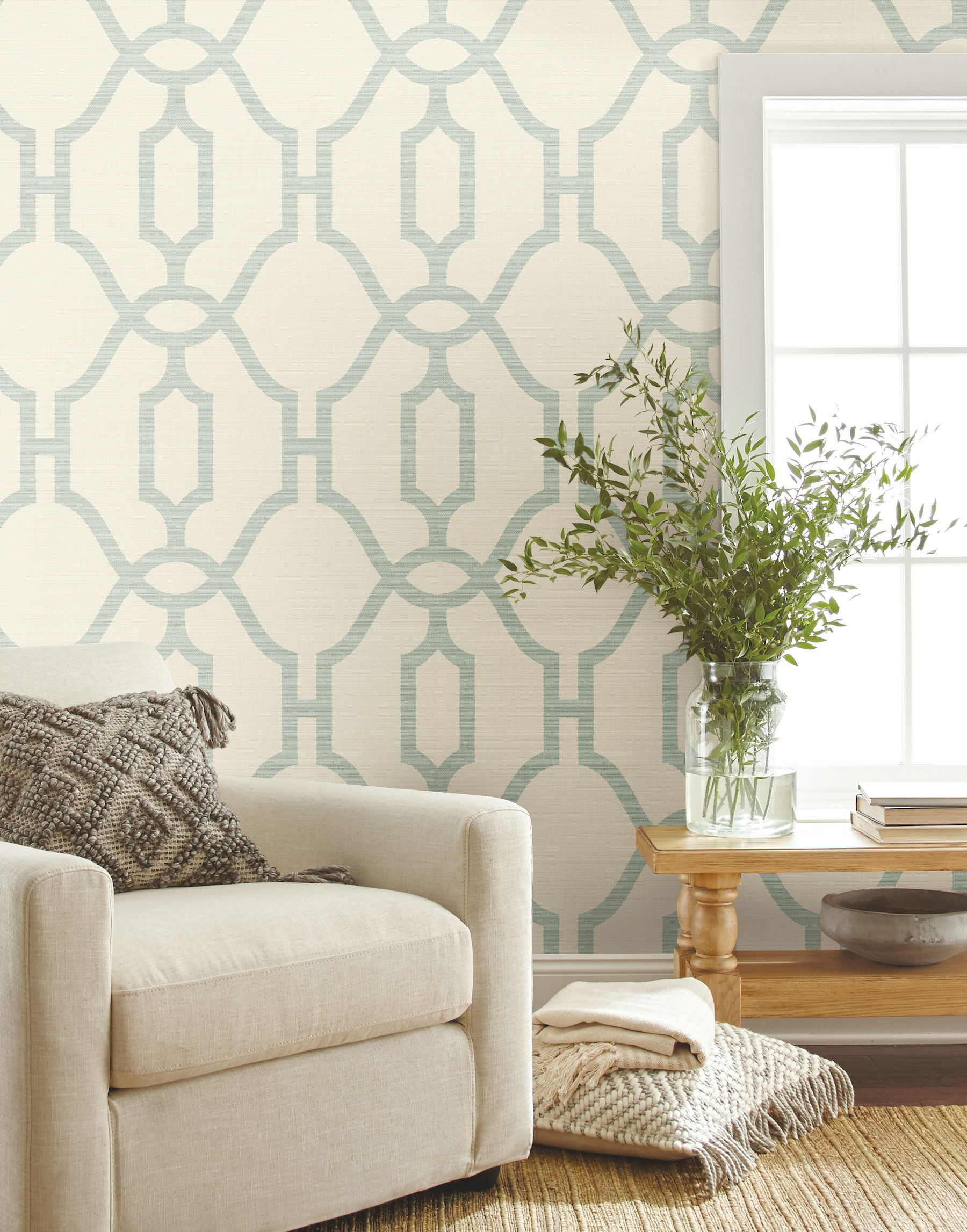 Magnolia Home Woven Trellis Beige & Blue Peel & Stick Wallpaper large image 