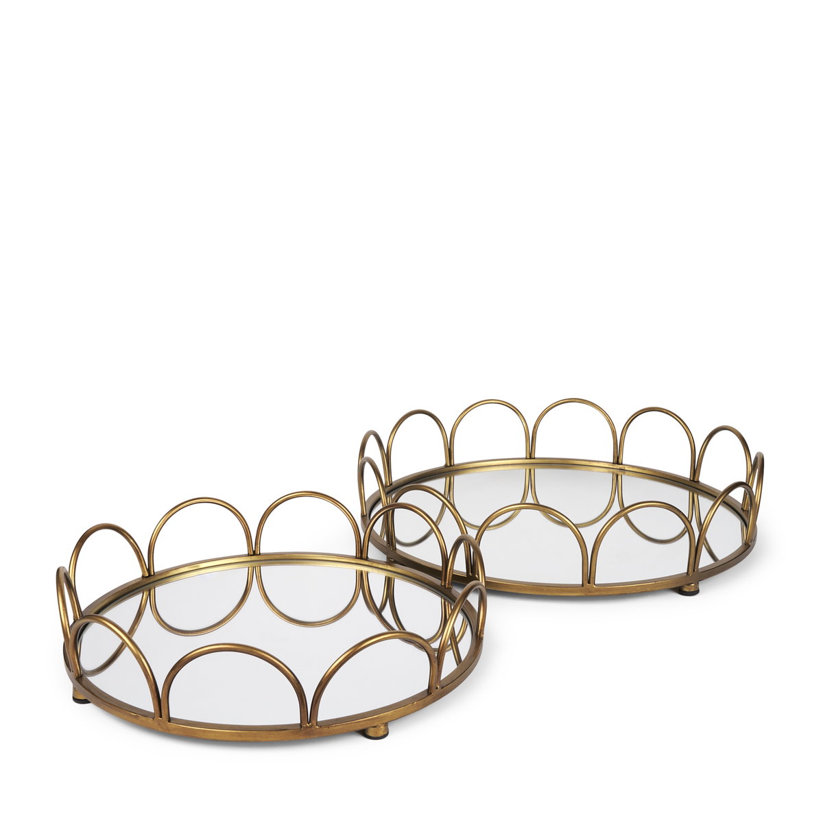 Lenore Round Metal/Mirror Tray Gold (Set of 2), Decorative Object by Mercana, 18.9" length x 18.9" width x 4.33" height View 1