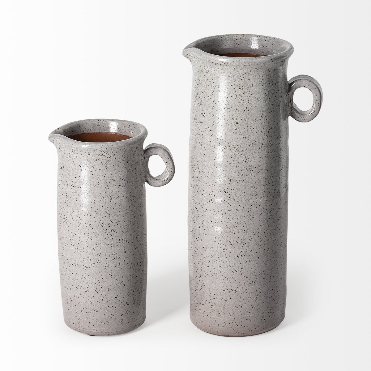 Frieda Small Freckled Gray Ceramic Jug, Decorative Jar by Mercana, 5.32" length x 3.74" width x 8.86" height View 5