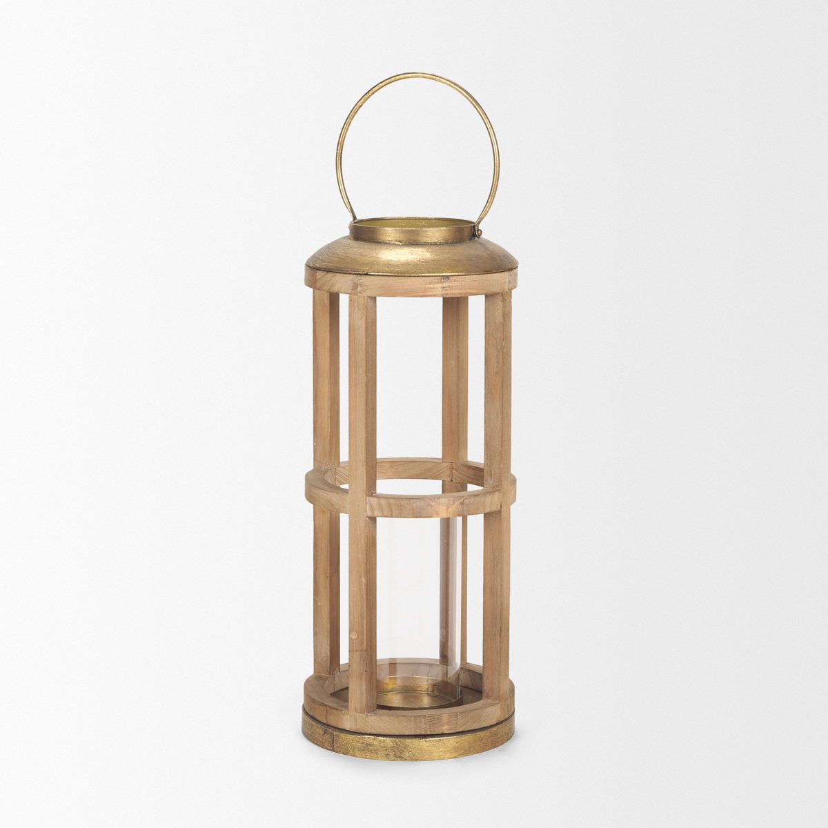 Andy II Small Natural Wood Cylindrical Lantern, Lighting by Mercana, 8.27" length x 8.27" width x 25.59" height View 5