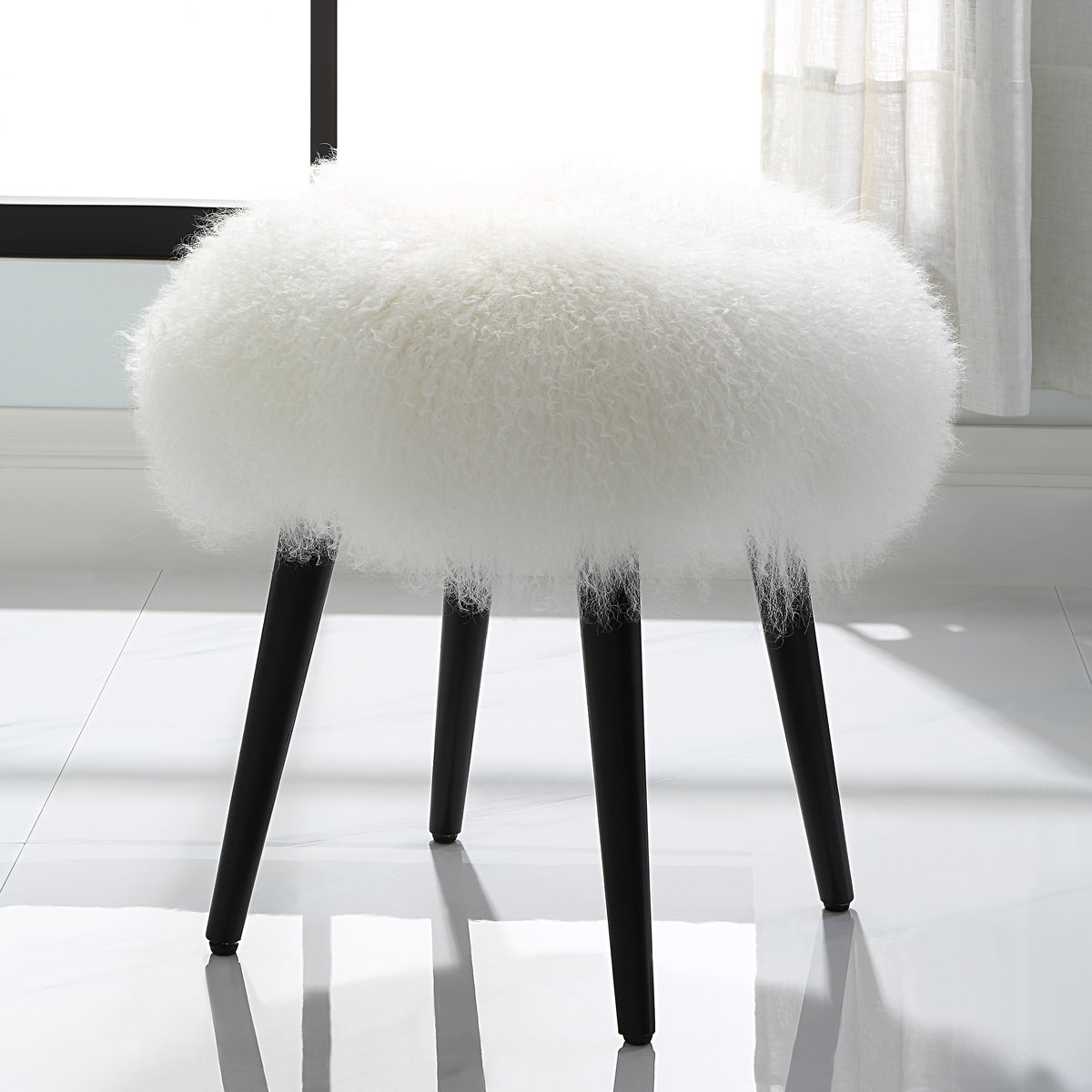 Wooly Sheepskin Accent Stool, Low Stool by Uttermost, 17" width x 18.5" height x 17" depth View 2