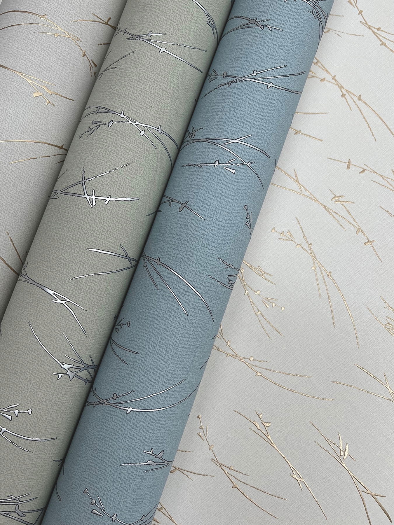 Sprigs Smokey Blue & Silver Wallpaper large image 