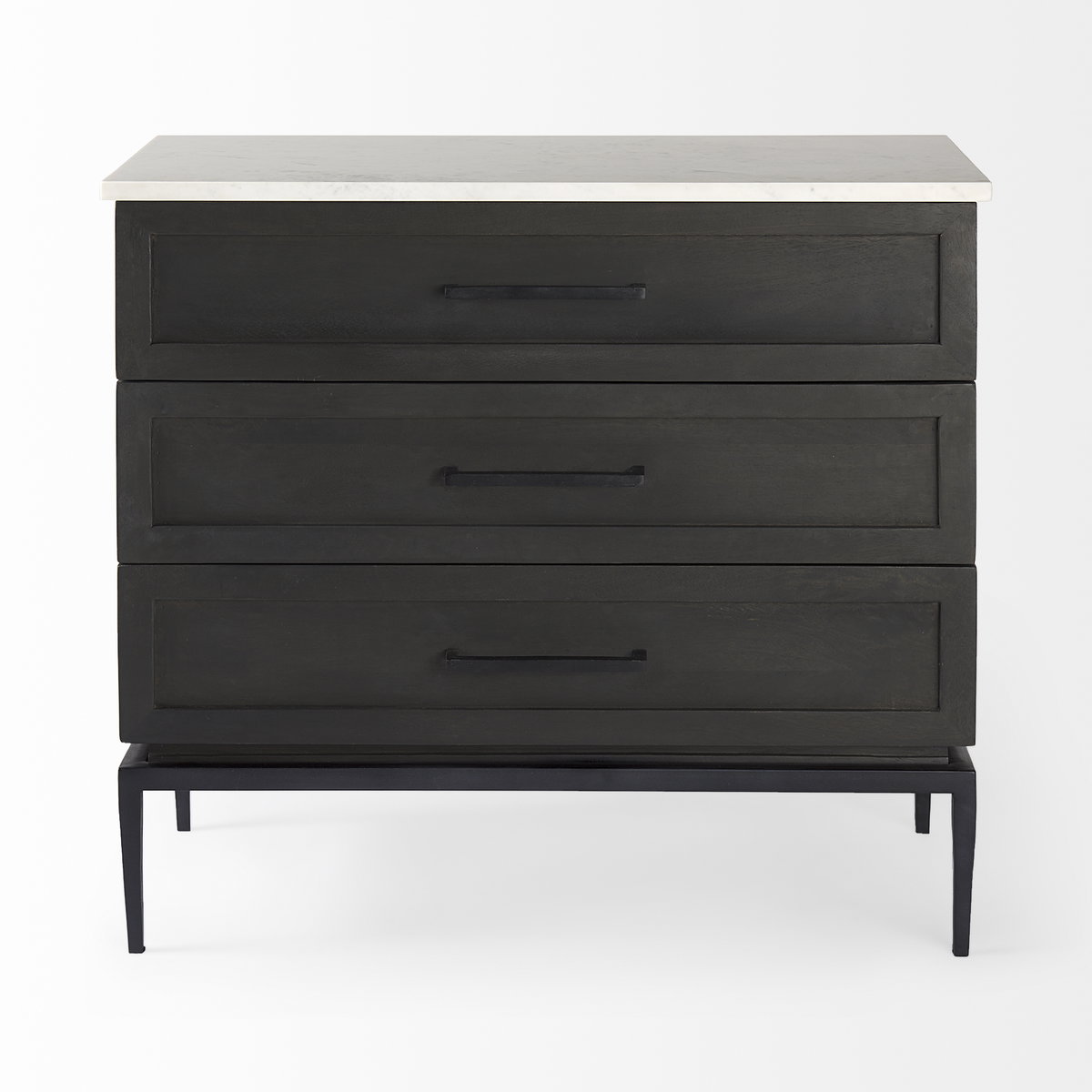 Divina Black-Brown Wood with White Marble Top and Black Metal Base Accent Cabinet, Cabinets & Chest by Mercana, 36" length x 18.5" width x 32" height View 5