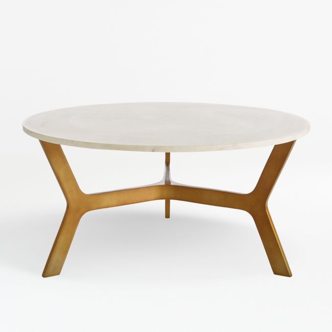 Online Designer Living Room Elke Round Marble Coffee Table with Brass Base