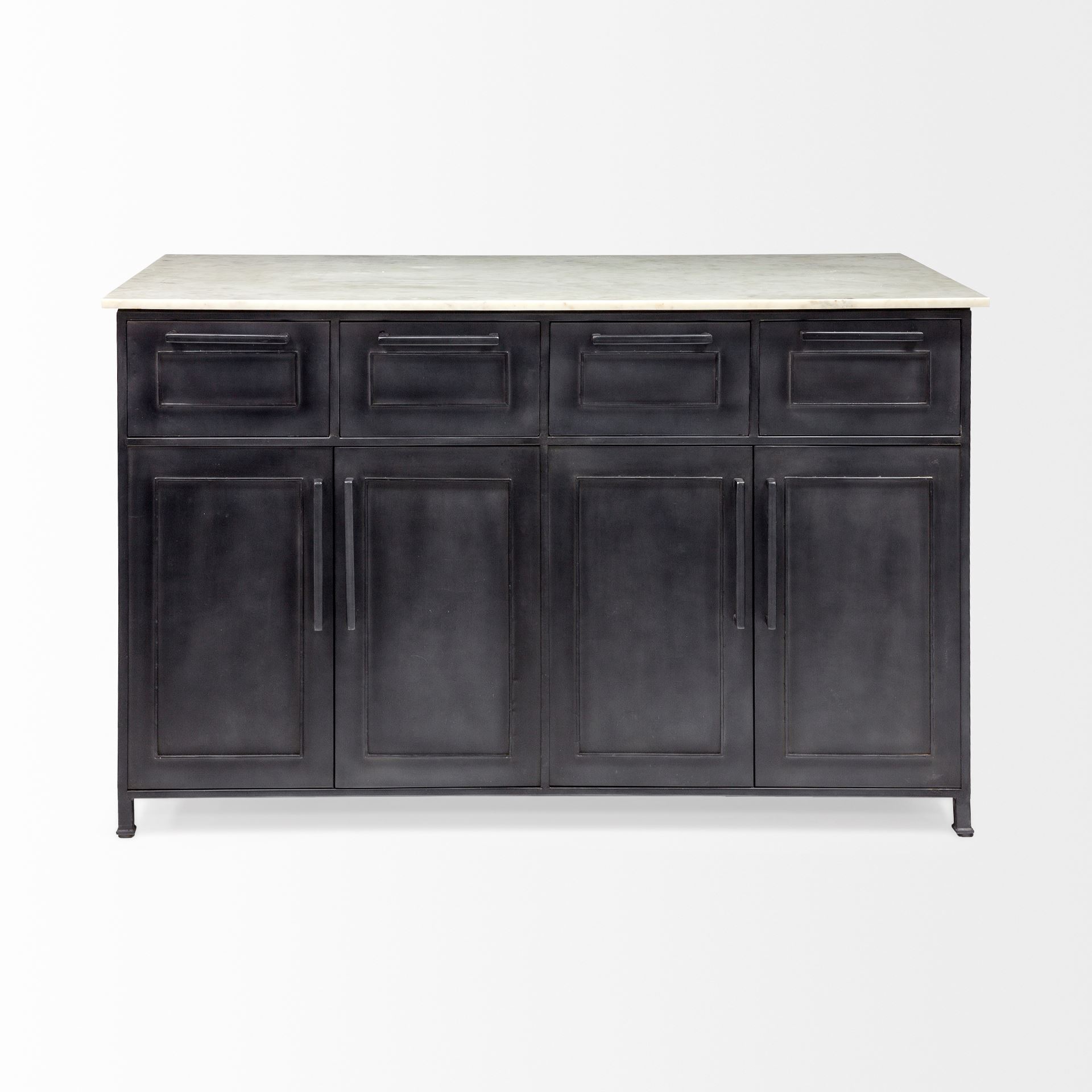 Fieri Solid Iron Black Body White Marble Top Four Drawer Kitchen Island large image 