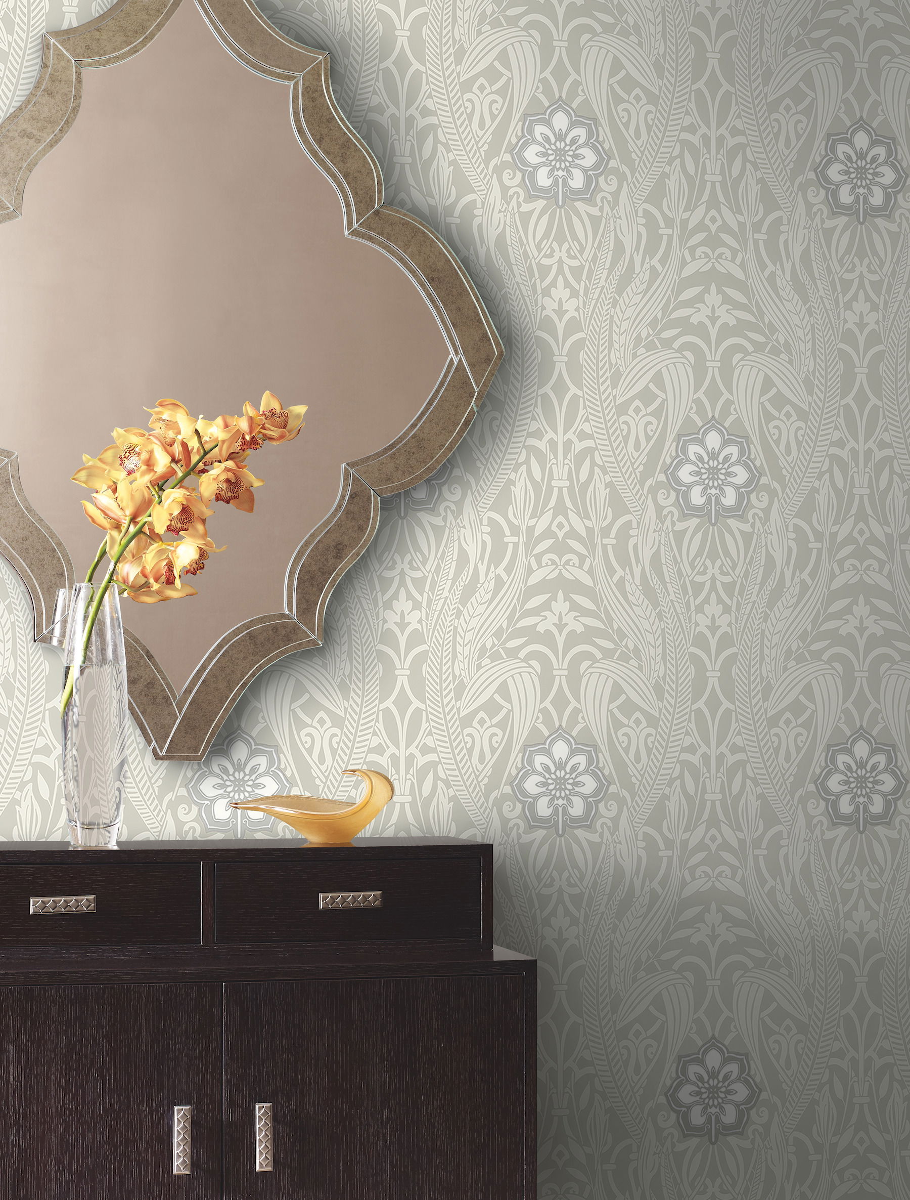 Gatsby Damask Grey Wallpaper large image 