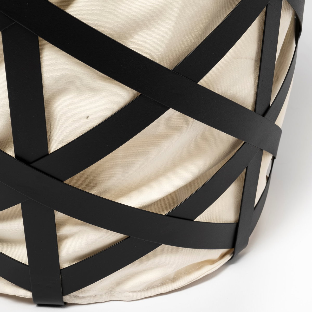 Liya 18L x 15W Black Metal Basket with Cream Fabric Liner, Bins & Basket by Mercana, 18.11" length x 14.57" width x 17.32" height View 8