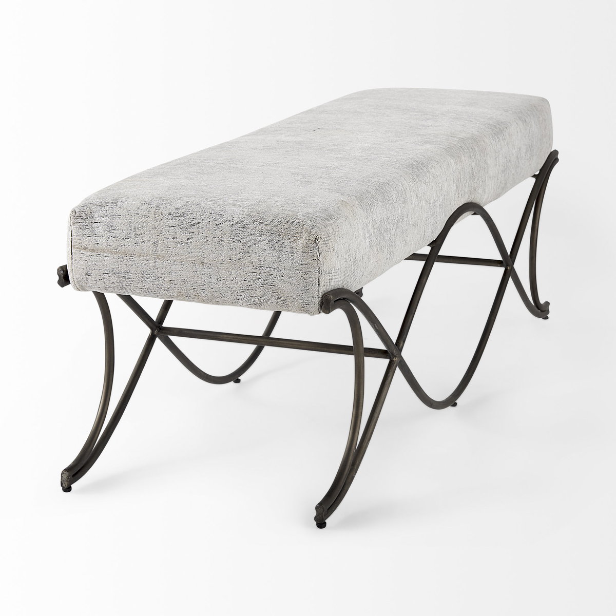 Ayla 55L x 17.6W x 18H Dark Gray Fabric Seat with Dark Nickel Metal Frame Bench, Benche by Mercana, 55" length x 17.6" width x 18" height View 6