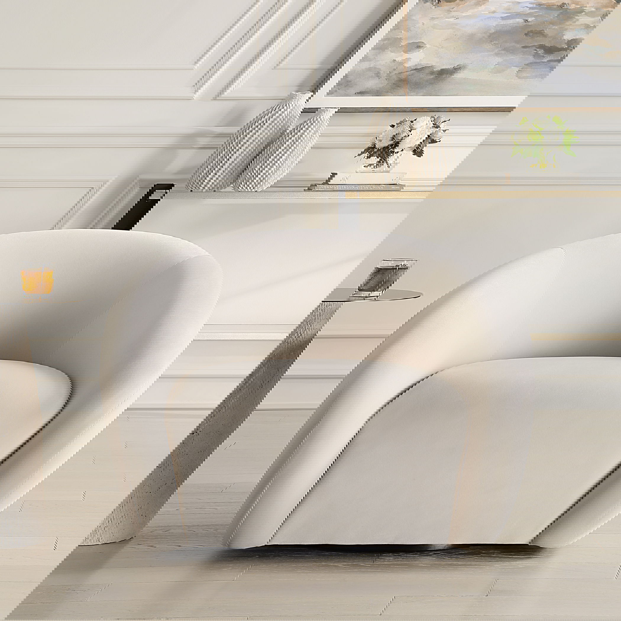 DeSoto Cream Swivel Chair, Furniture by Uttermost, 39" width x 28" height x 38" depth View 2