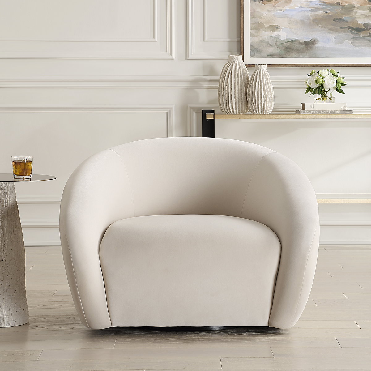 DeSoto Cream Swivel Chair, Furniture by Uttermost, 39" width x 28" height x 38" depth View 2
