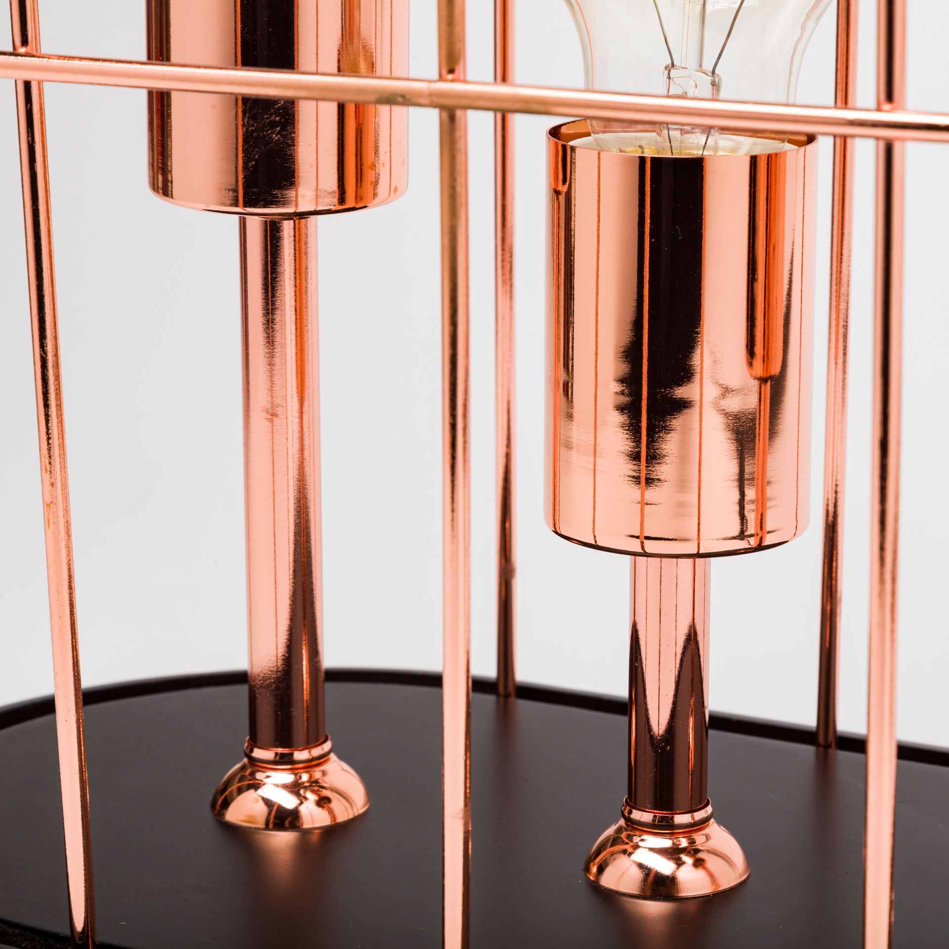 Sutton (19.3'H) Rose-Gold Metal Cylindrical Cage Three Bulb Table Lamp, by Mercana, 12.5" length x 7" width x 19.25" height View 7