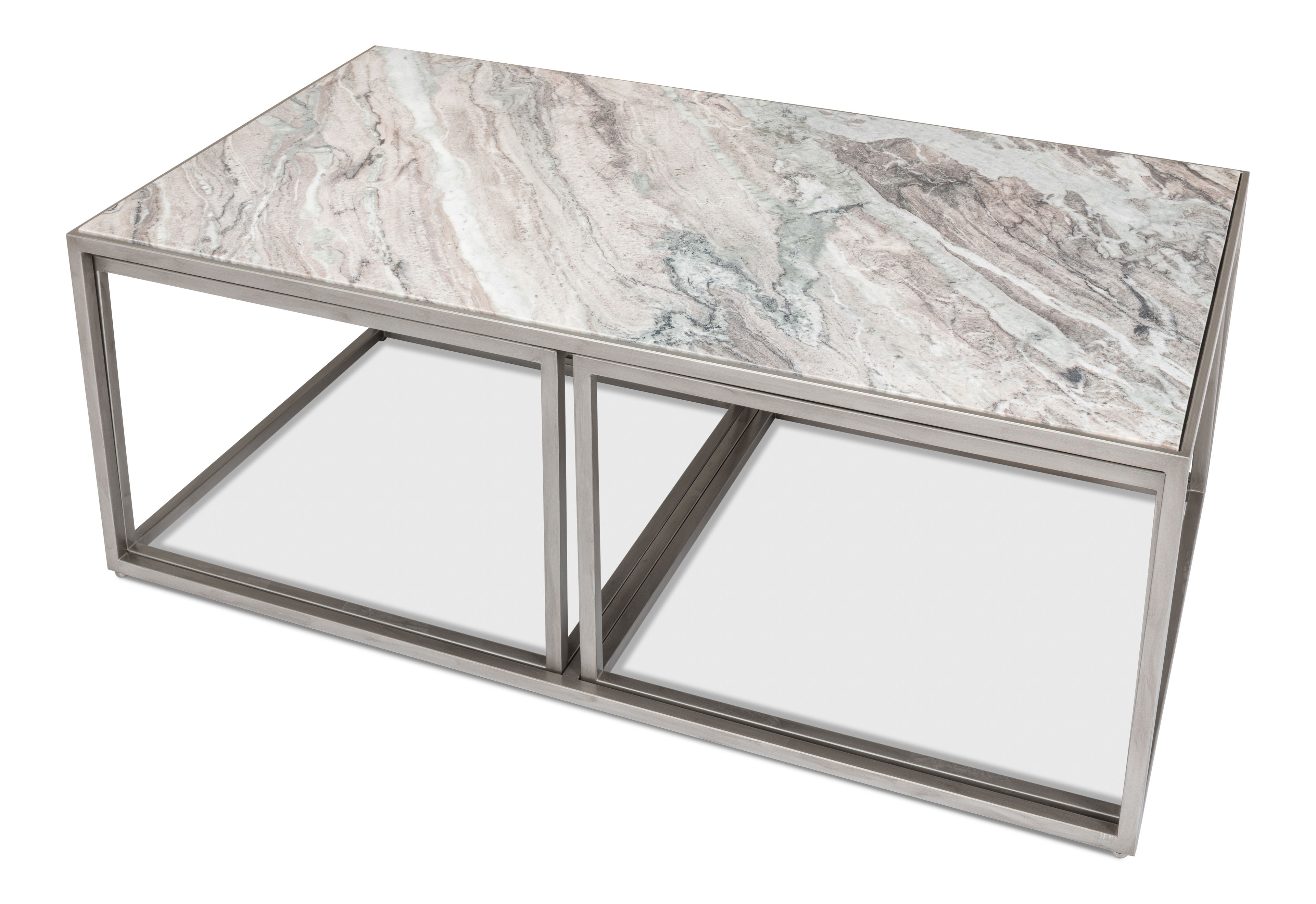 Set Of 3 Nesting Low Tables, Marble Tops large image 