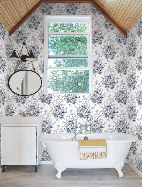 Heritage Rose Navy & White Wallpaper