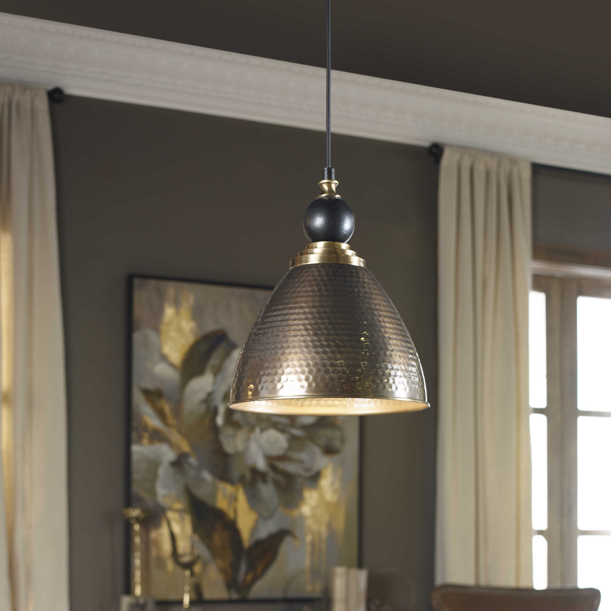 Adastra 1 Light Antique Brass Pendant, Ceiling Light by Uttermost, 14" height x 11.75" diameter View 4