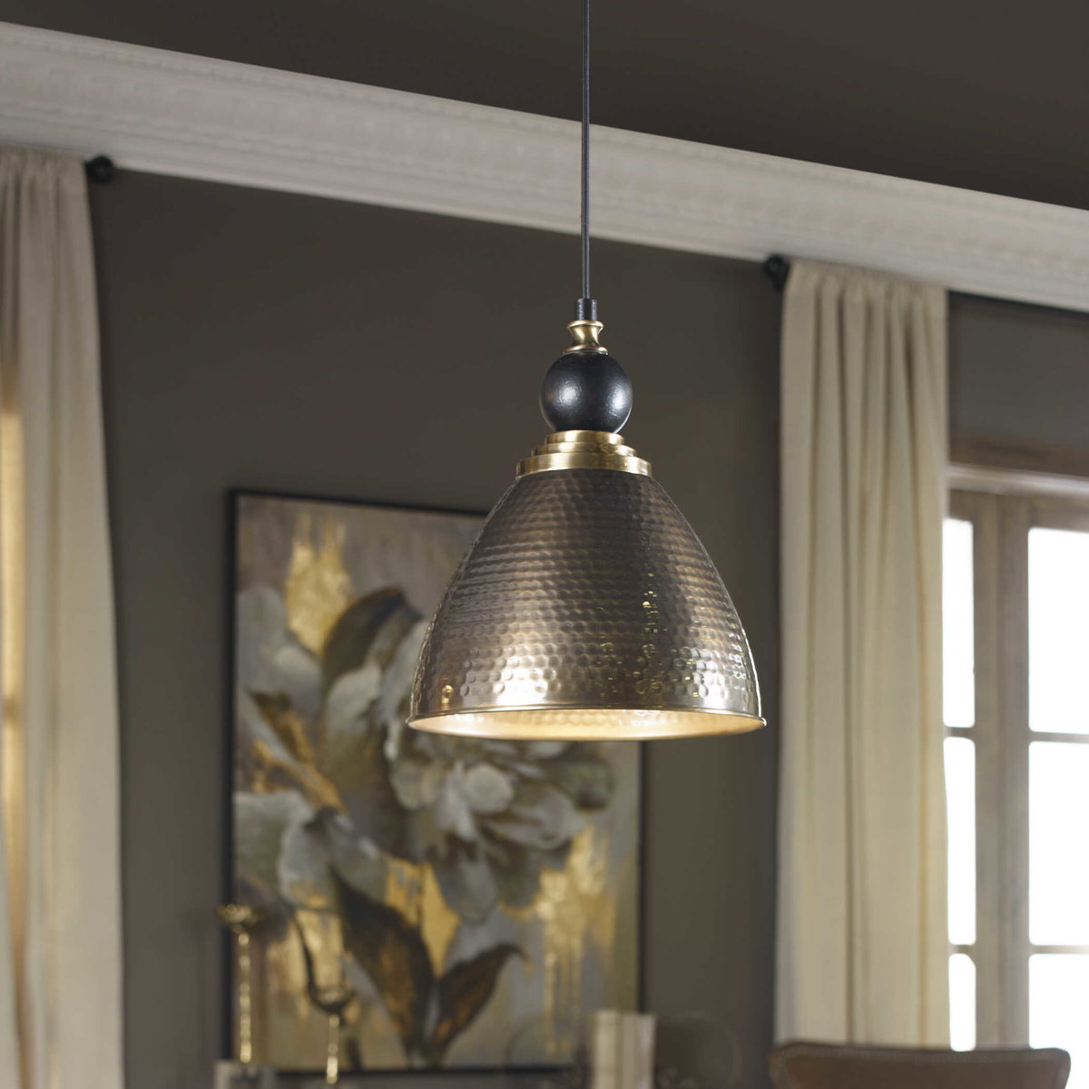 Adastra 1 Light Antique Brass Pendant, by Uttermost, 14" height x 11.75" diameter View 4