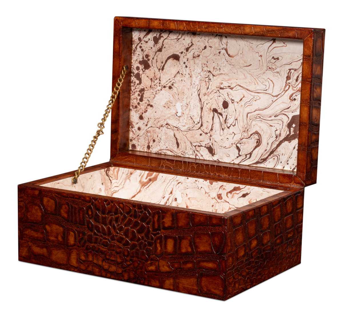 Norton Leather Tray  Croco Leather  Tan, by Sarreid, 1'6" length x 2' width x 2" height View 9