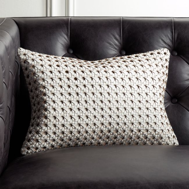 Online Designer Business/Office 18"x12" White Woven Leather Pillow with Down-Alternative Insert