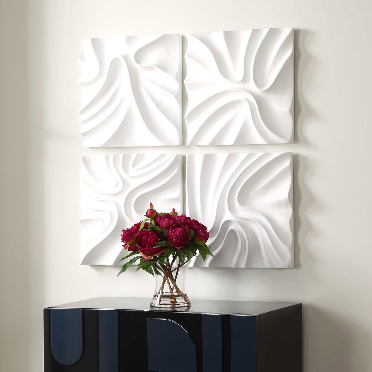 Snowdrift Sculpted White Wall Decor Set/4, Sculptural Wall Art by Uttermost, 15.25" width x 15.25" height x 3" depth View 4