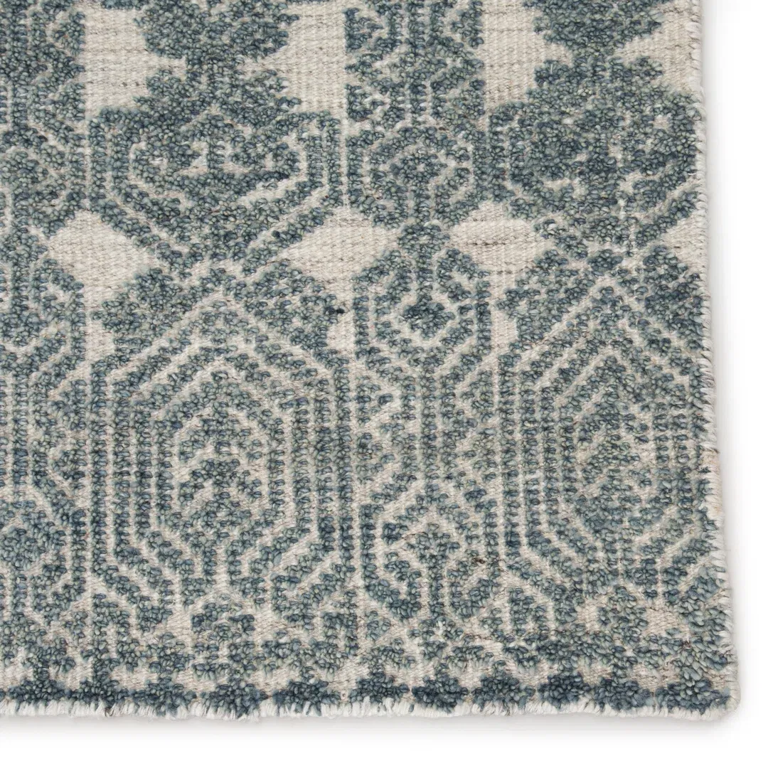 Abelle Hand-Knotted Medallion Teal/ Light Gray Area Rug large image 