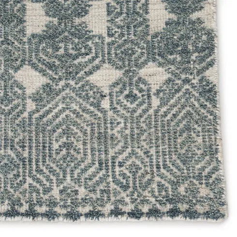 Abelle Hand-Knotted Medallion Teal/ Light Gray Area Rug
