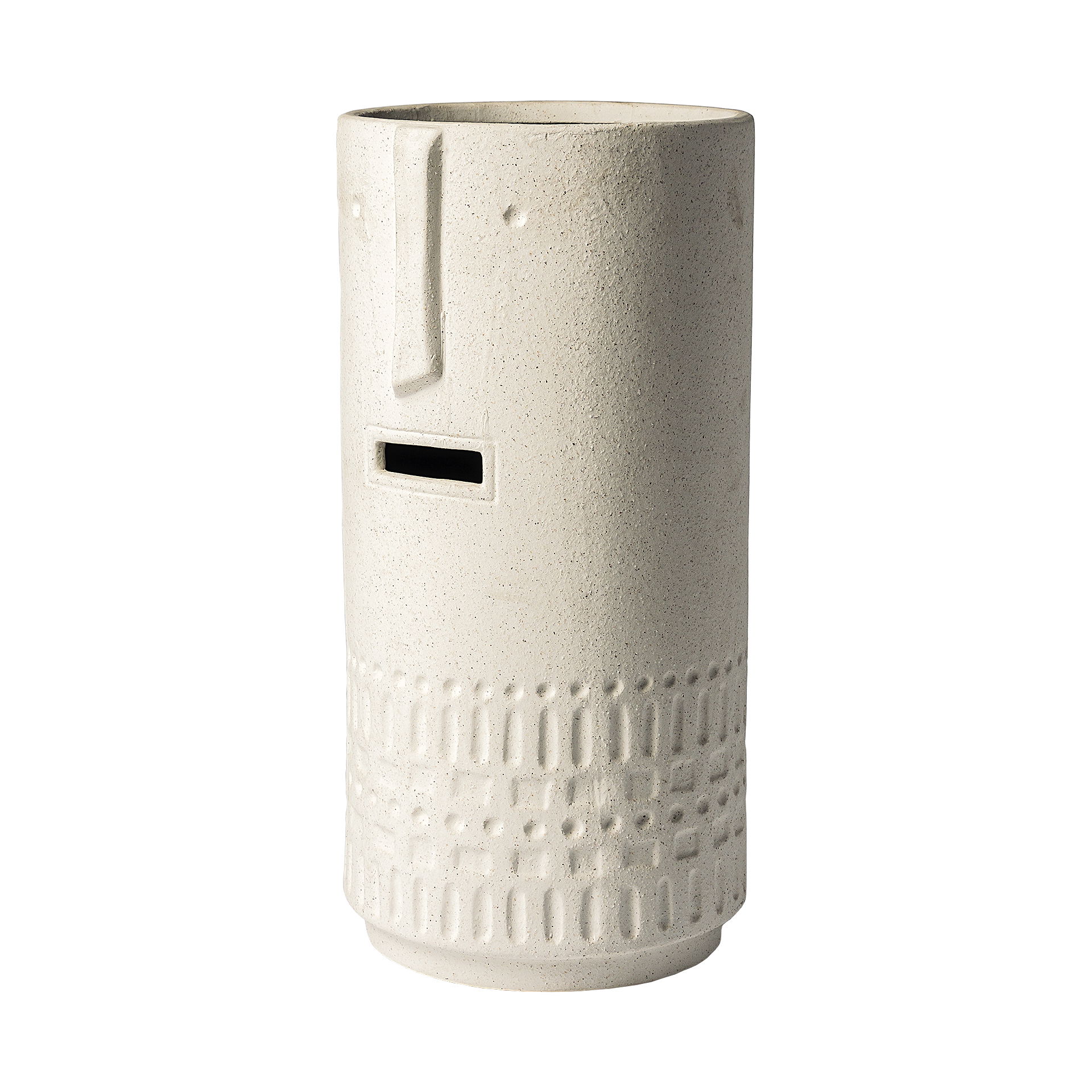 Jacob II Tall White Ceramic Smiling Face Vase, by Mercana, 7.09" length x 6.89" width x 14.37" height View 1